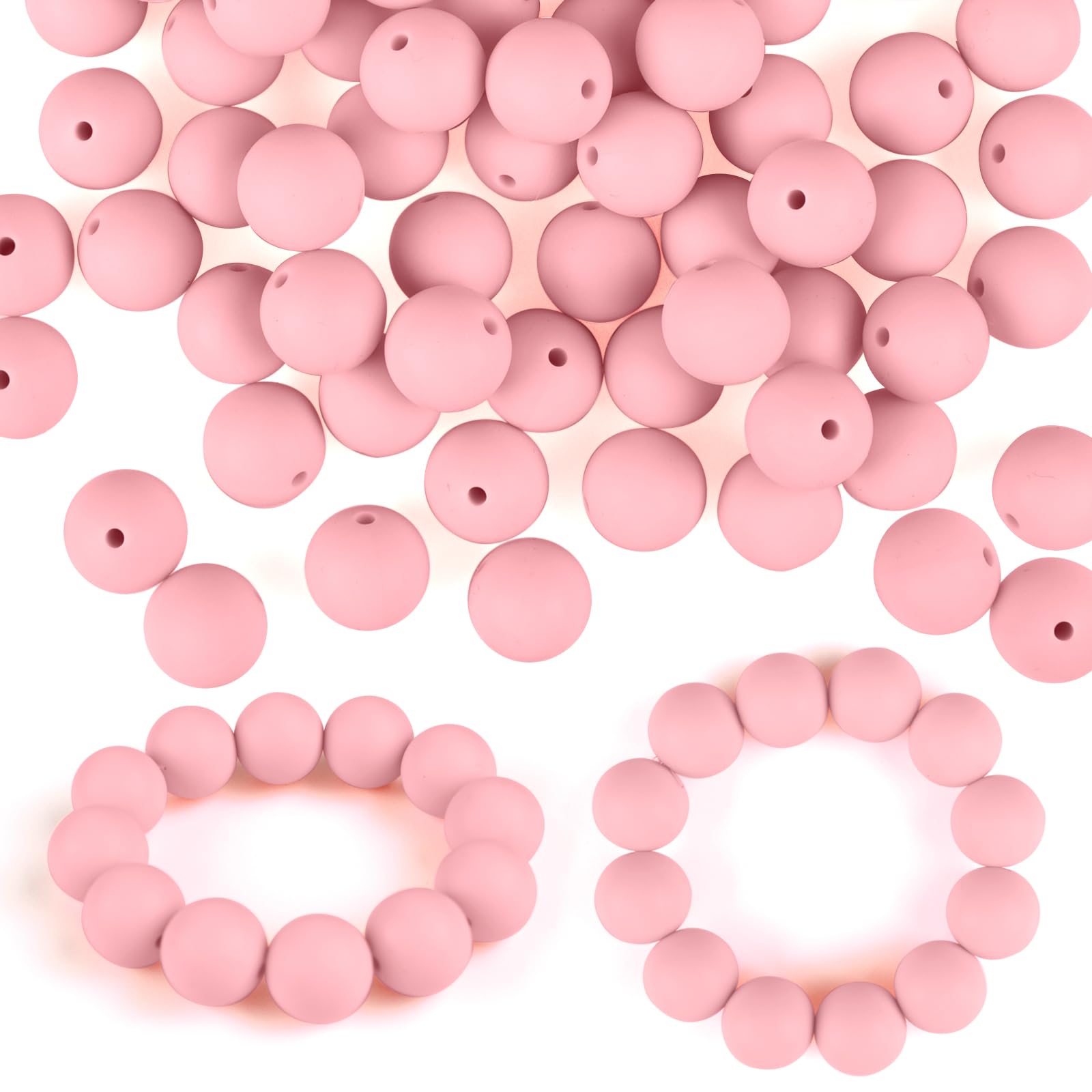 ASTARON 100 Pcs 15mm Silicone Beads for Keychain Making, Yellow Green Blue Pink Silicone Bulk Round Beads for Bracelets Pens Crafts