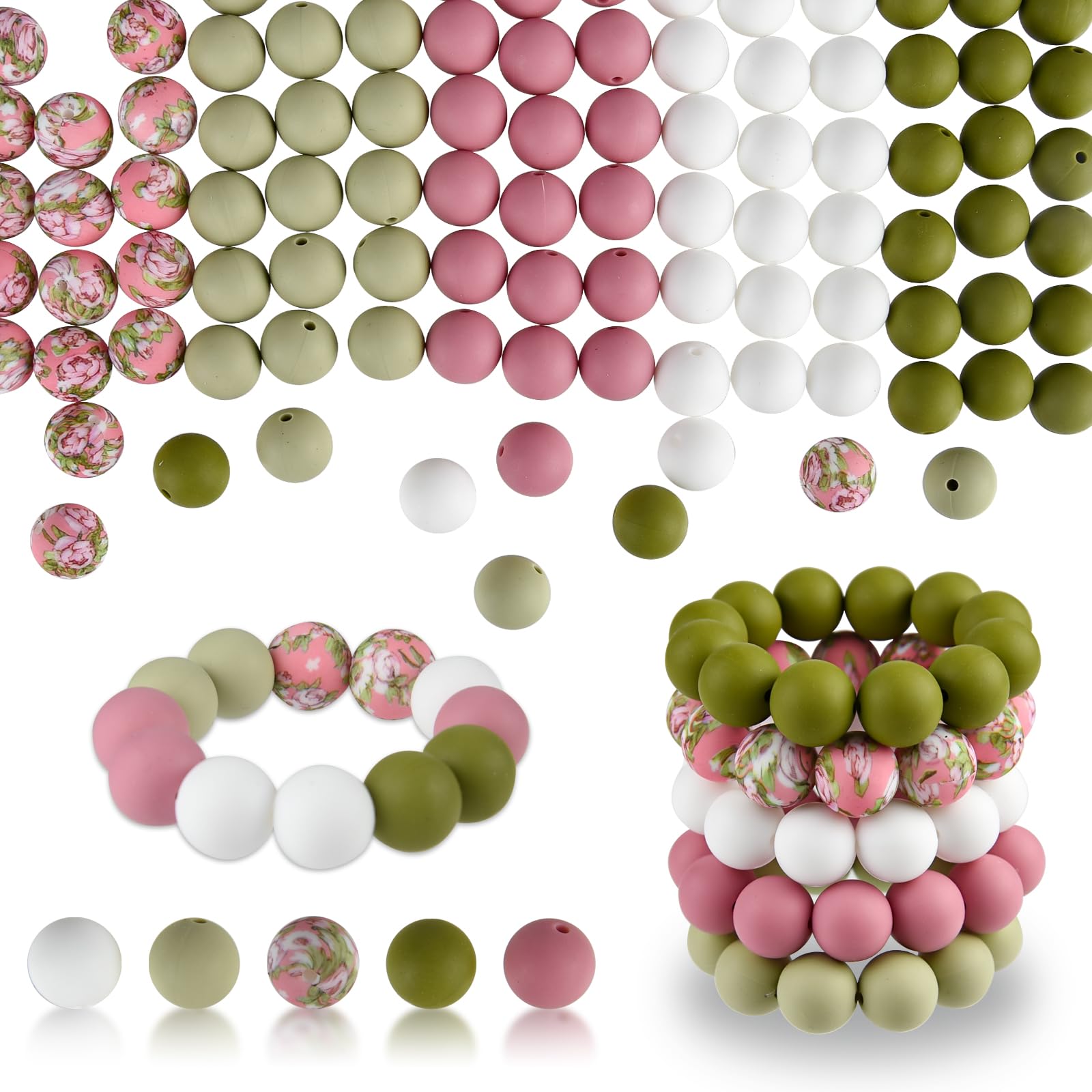 ASTARON 100 Pcs 15mm Silicone Beads for Keychain Making, Purple Pink Silicone Beads Round Bulk for Bracelets Pens Crafts Supplies