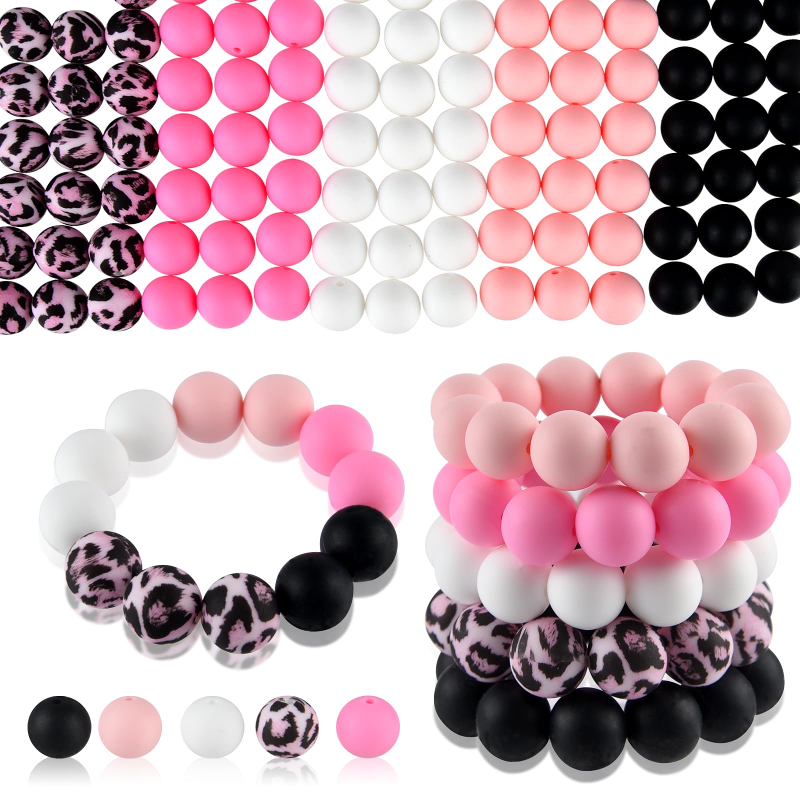 ASTARON 100 Pcs 15mm Silicone Beads for Keychain Making, Yellow Green Blue Pink Silicone Bulk Round Beads for Bracelets Pens Crafts