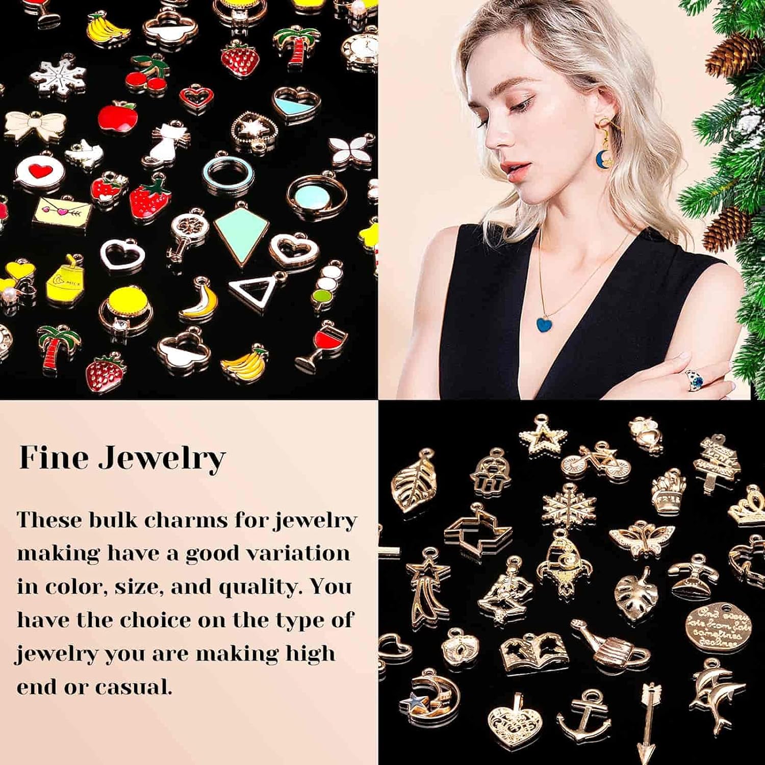 200Pcs Charms for Jewelry Making, Assorted Wholesale Mixed Bulk Metal Earring Bangle Charms for DIY Necklace Bracelet Jewelry Making and Crafting (Assorted Color)