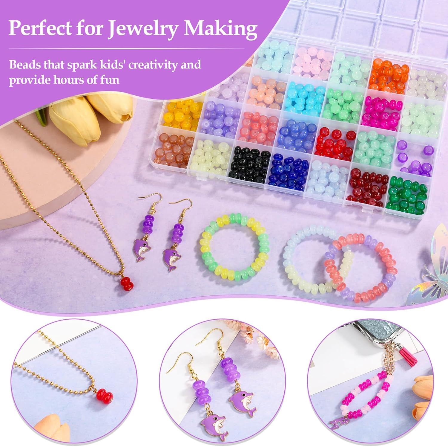 shynek 1120 Pieces Rondelle Beads for Jewelry Making, 28 Colors Glass Abacus Beads, Spacers for Bracelets, Jewelry Making and DIY Crafts, 5x8mm