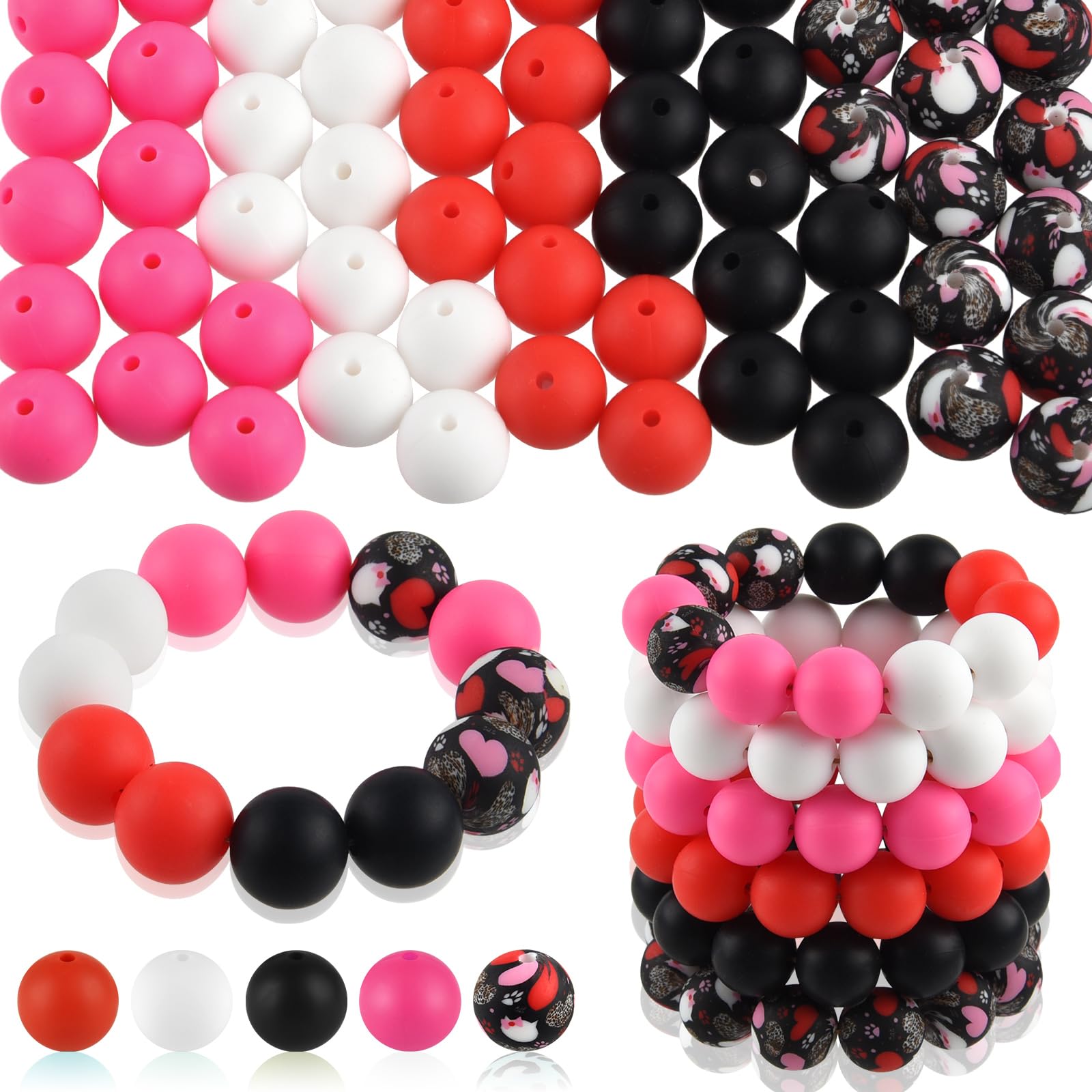 ASTARON 100 Pcs 15mm Silicone Beads for Keychain Making, Yellow Green Blue Pink Silicone Bulk Round Beads for Bracelets Pens Crafts