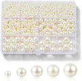 Hudinsun 1200 Pcs Pearl Beads for Jewelry Making, 5 Size Round Pearls for Bracelets Making Kit Small Pearl Filler Beads with Hole for DIY Craft Necklace Earrings
