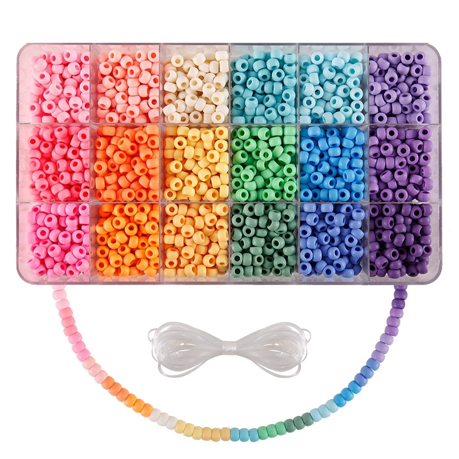 2600+pcs Pony Beads Kit, 18 Color Rainbow Kandi Beads Set, Multicolor Matte Plastic Jewelry Making Kit for DIY Craft Friendship Bracelet Necklace Key Chain