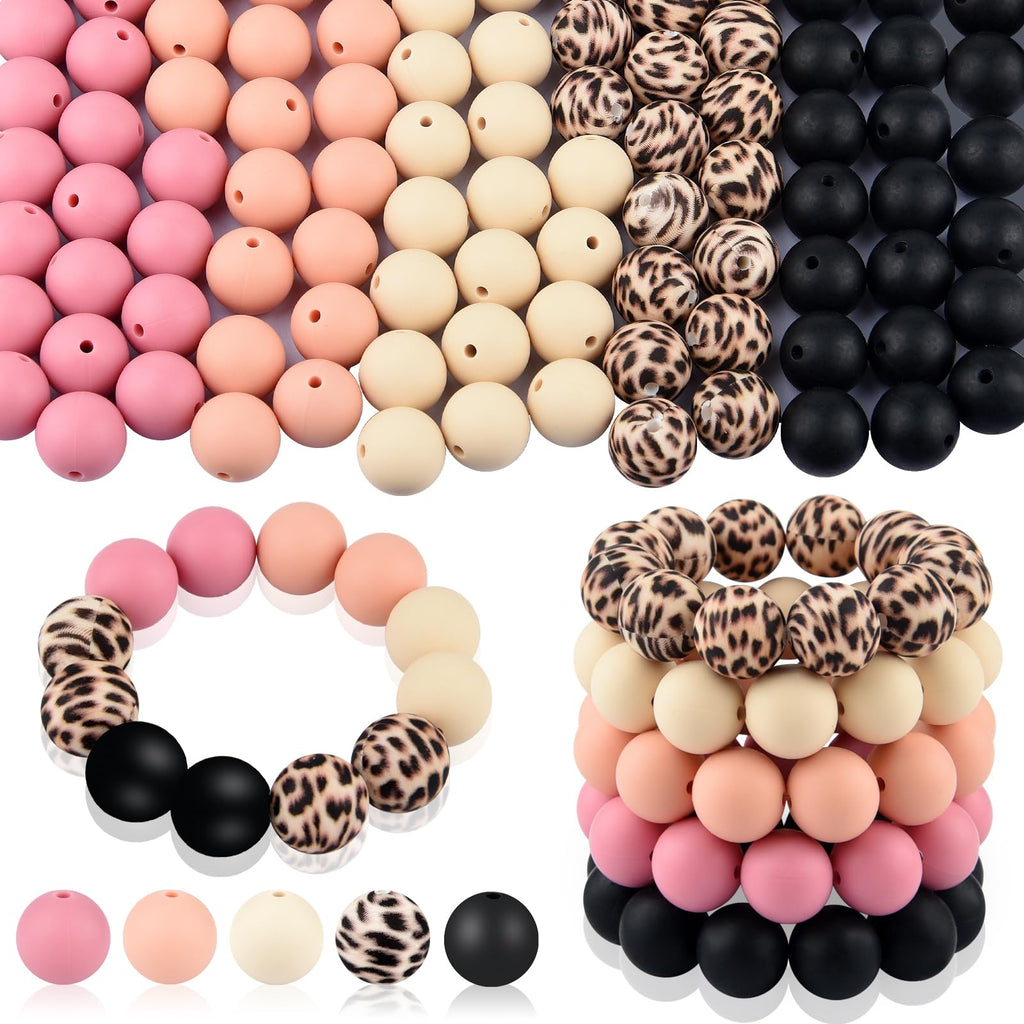 ASTARON 100 Pcs 15mm Silicone Beads for Keychain Making, Yellow Green Blue Pink Silicone Bulk Round Beads for Bracelets Pens Crafts