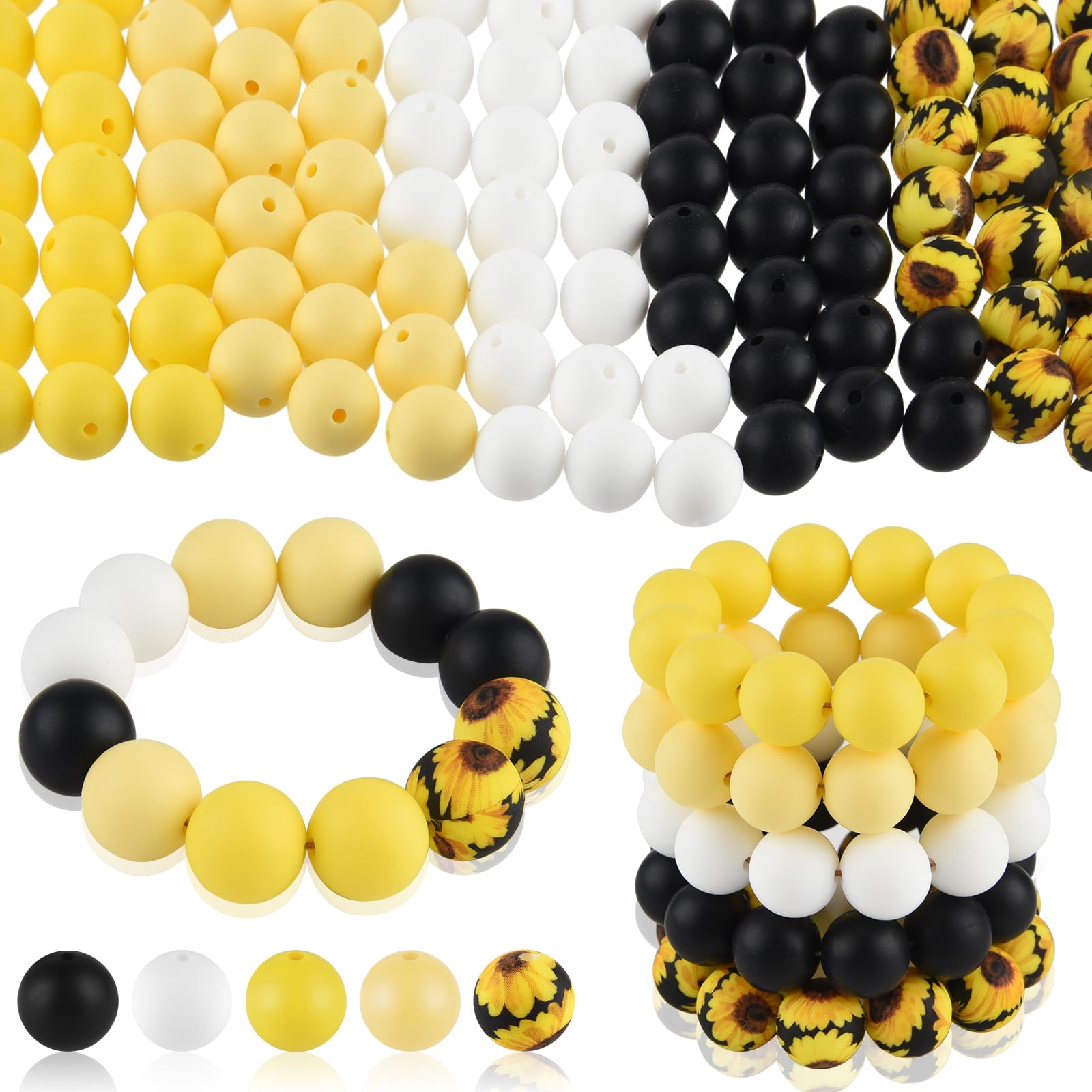 ASTARON 100 Pcs 15mm Silicone Beads for Keychain Making, White Blue Silicone Round Beads Bulk for Bracelets Pens Crafts Supplies