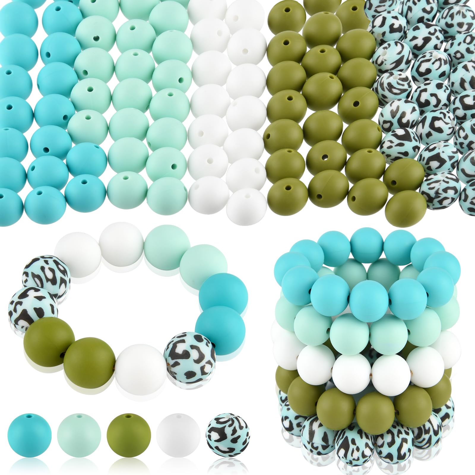 ASTARON 100 Pcs 15mm Silicone Beads for Keychain Making, Yellow Green Blue Pink Silicone Bulk Round Beads for Bracelets Pens Crafts
