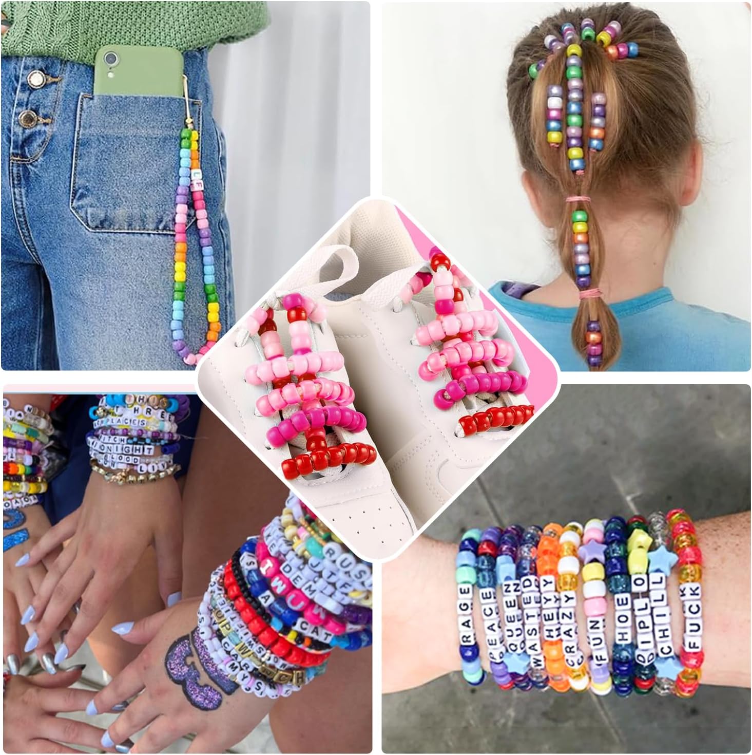 Lynnmos 3 Boxes Bracelet Making Kit Pony Beads, 2400Pcs 55 Colors Jewelry Making Supplies for Friendship Bracelets, DIY Crafts with Elastic Cords, Gifts for Girls