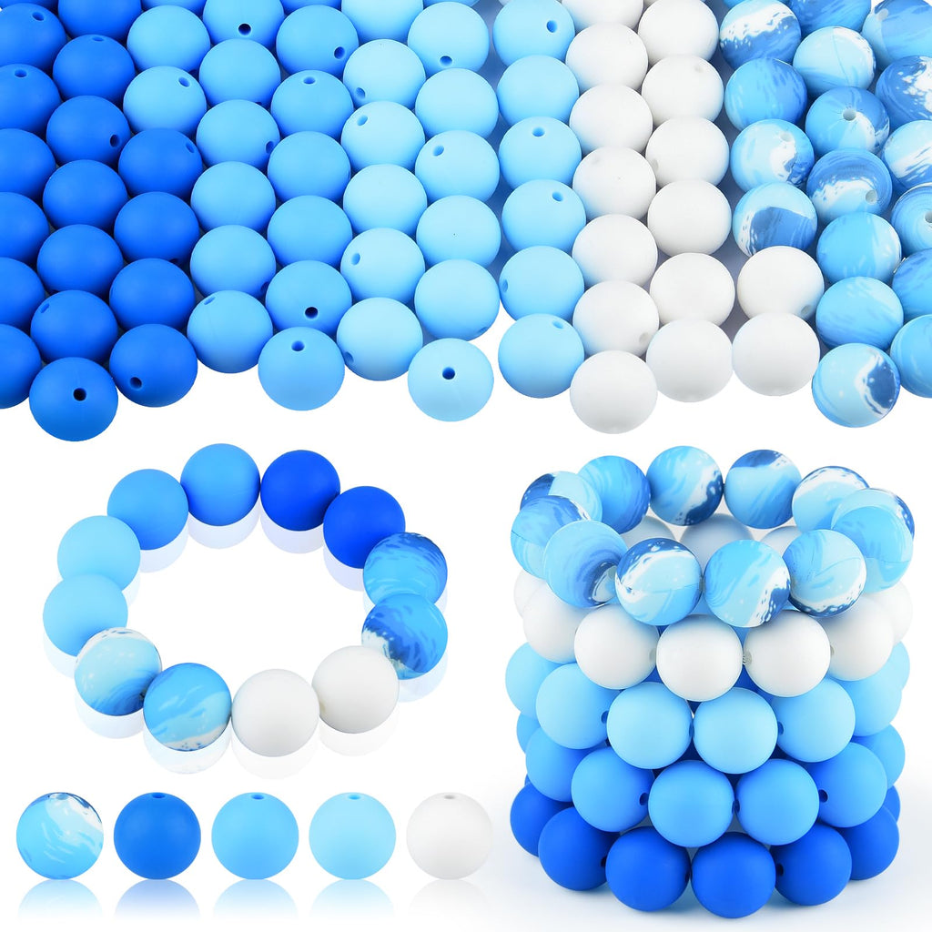 ASTARON 100 Pcs 15mm Silicone Beads for Keychain Making, Yellow Green Blue Pink Silicone Bulk Round Beads for Bracelets Pens Crafts