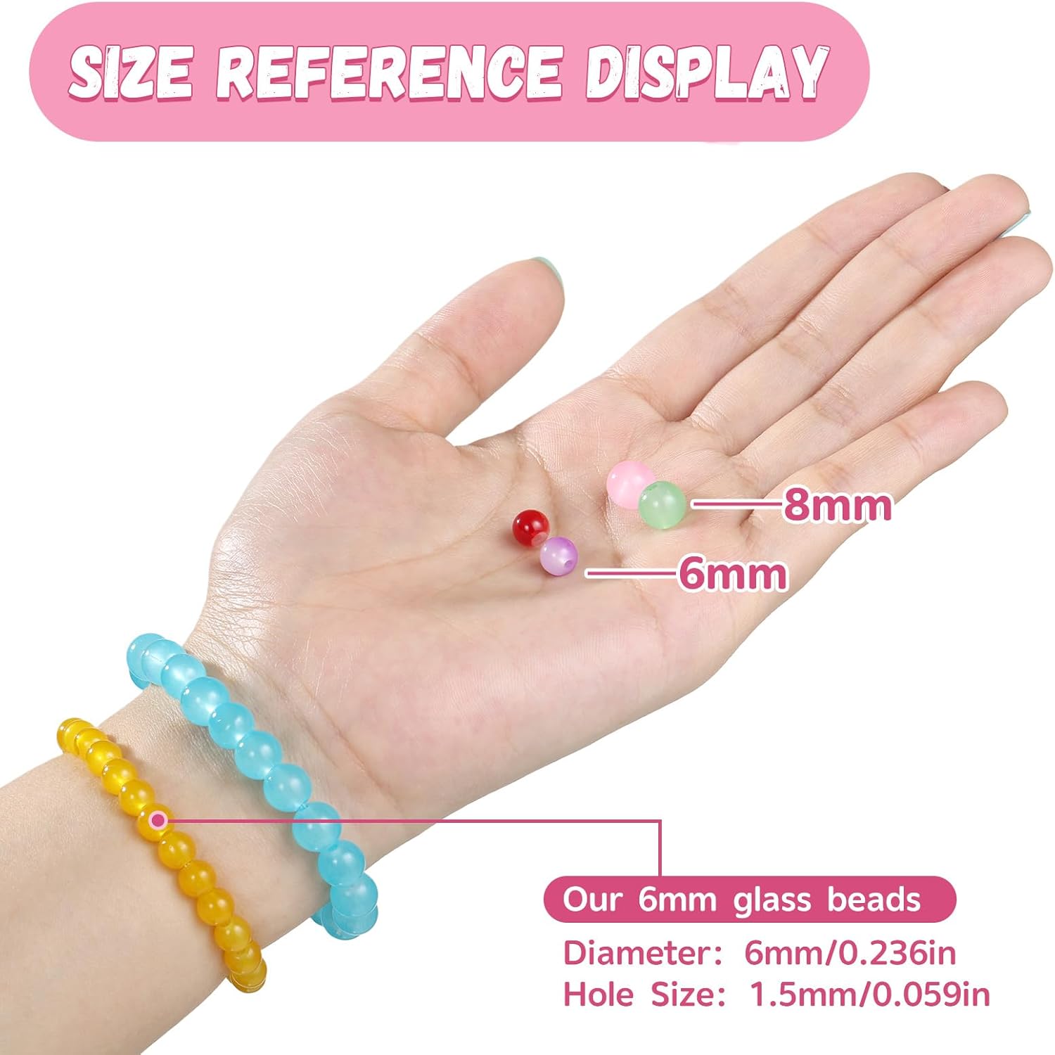 1368pcs 6mm Glass Beads for Bracelets, 34 Colors Crystal Beads for Jewelry Making, Funtopia Round Glass Beads for DIY Earrings Necklace Crafts with Spacer Beads and Charms, Solid and Gradient Colors