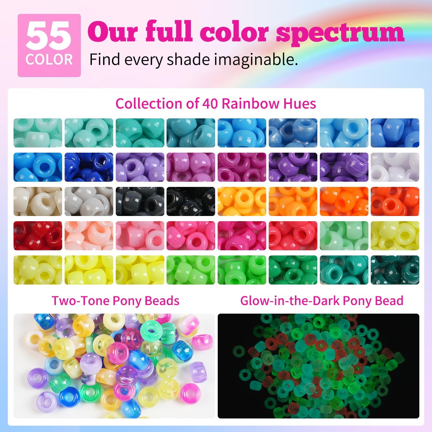Lynnmos 3 Boxes Bracelet Making Kit Pony Beads, 2400Pcs 55 Colors Jewelry Making Supplies for Friendship Bracelets, DIY Crafts with Elastic Cords, Gifts for Girls