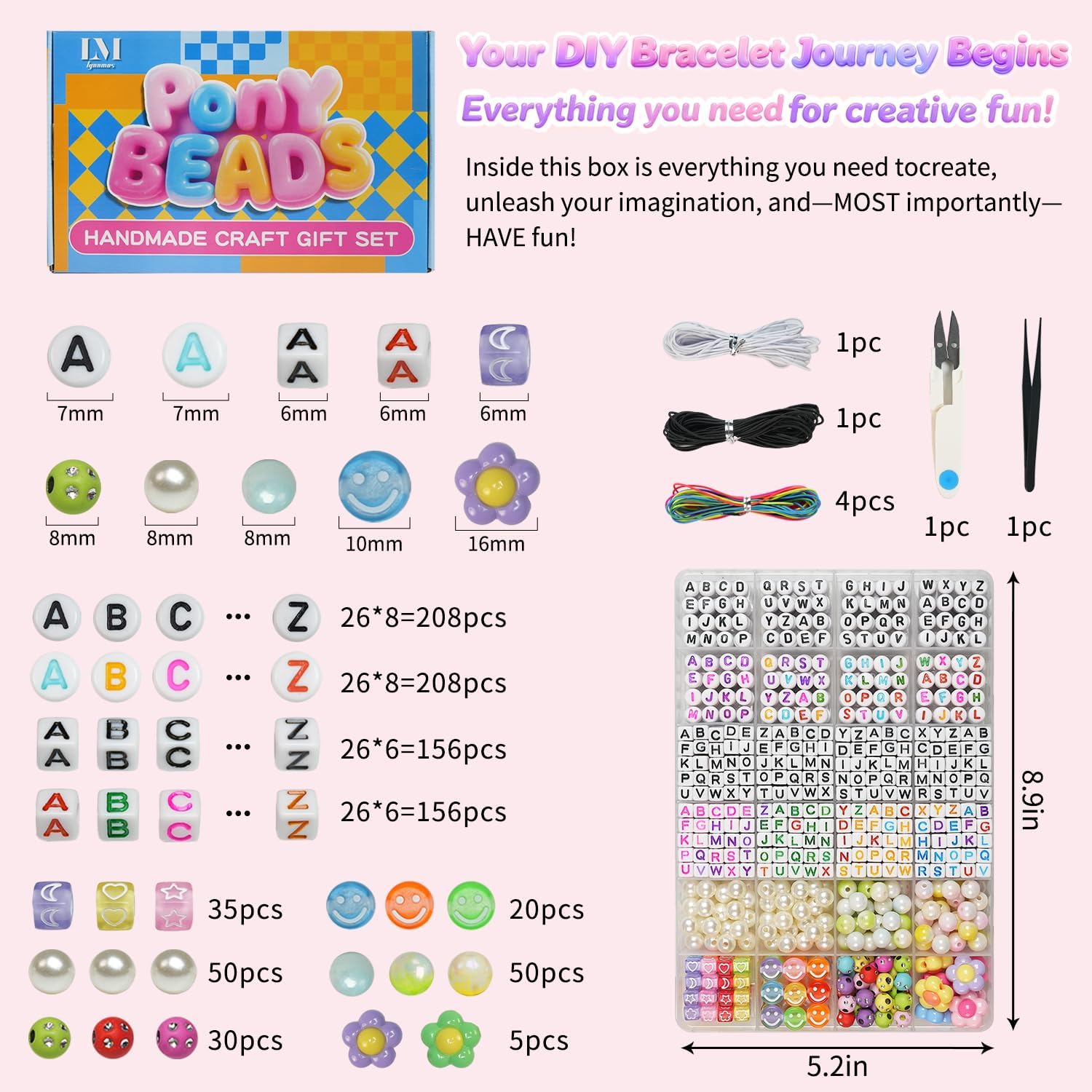 Lynnmos 3 Boxes Bracelet Making Kit Pony Beads, 2400Pcs 55 Colors Jewelry Making Supplies for Friendship Bracelets, DIY Crafts with Elastic Cords, Gifts for Girls