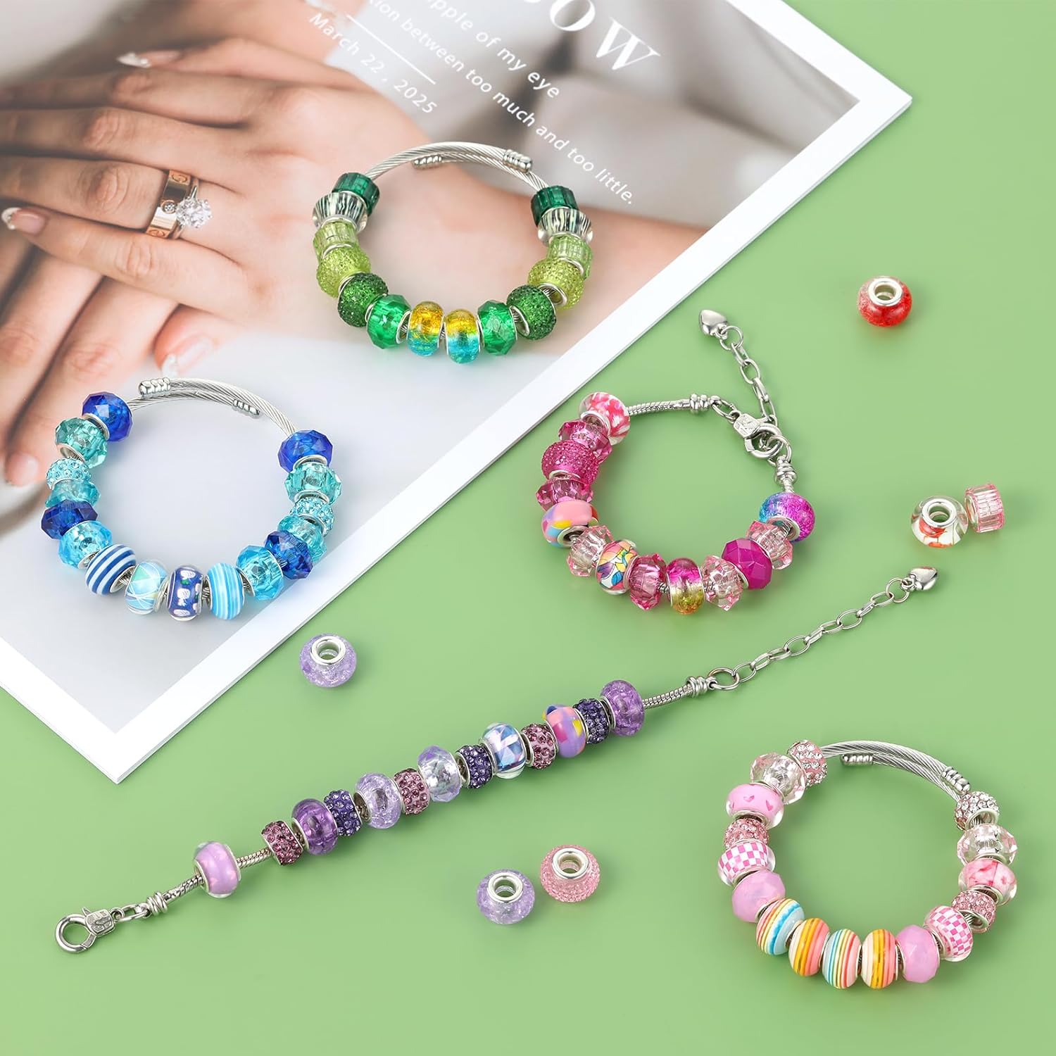 240 Pcs Large Hole Beads, Funtopia 40 Grids Rainbow European Beads for Crafts, Colorful Spacer Bead for Jewelry Making, DIY Charm Bracelets Necklaces Pens and Decorative Crafts, for Girls and Adults