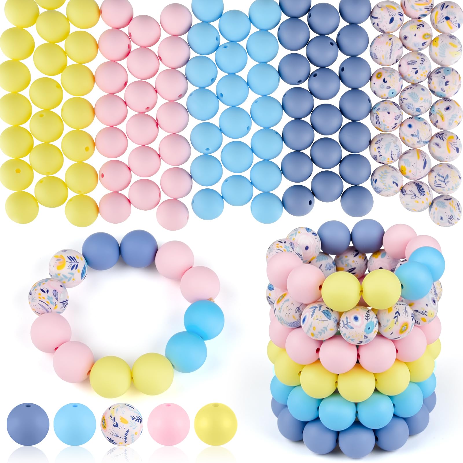 ASTARON 100 Pcs 15mm Silicone Beads for Keychain Making, Purple Pink Silicone Beads Round Bulk for Bracelets Pens Crafts Supplies