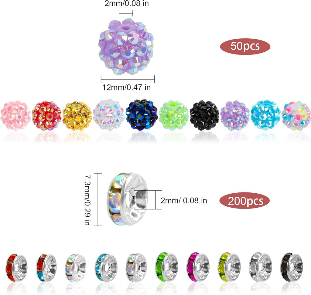 250 Pcs Beads for Pens, Focal Beads for Beadable Pens, Rhinestone Bead, Spacer Bead for Bracelets