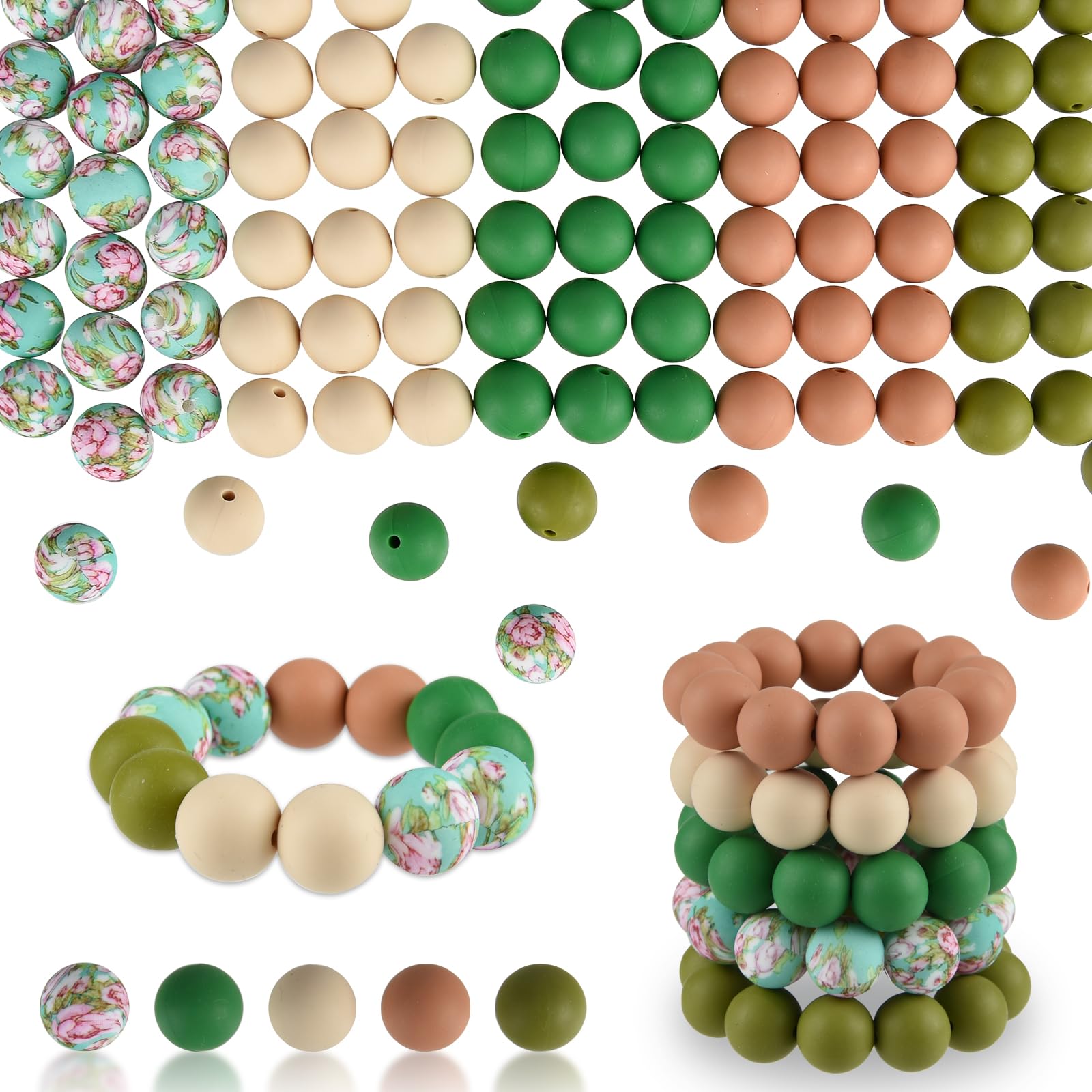 ASTARON 100 Pcs 15mm Silicone Beads for Keychain Making, Yellow Green Blue Pink Silicone Bulk Round Beads for Bracelets Pens Crafts