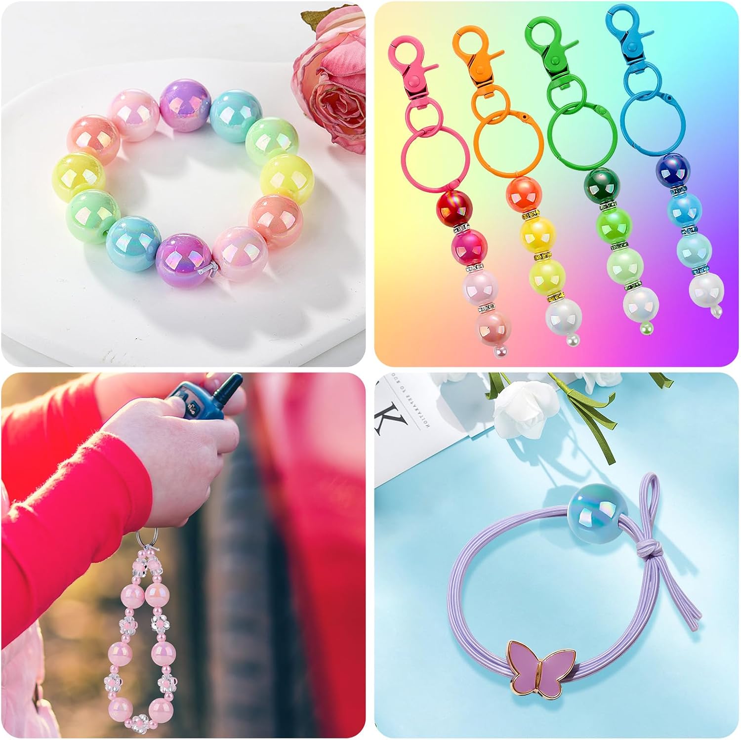 232pcs Beads for Pens, Funtopia Acrylic Focal Beads for Beadable Pens, 16mm Rainbow Chunky Bubblegum Bead with Rondelle Spacer Bead for Keychains DIY Craft Bracelets