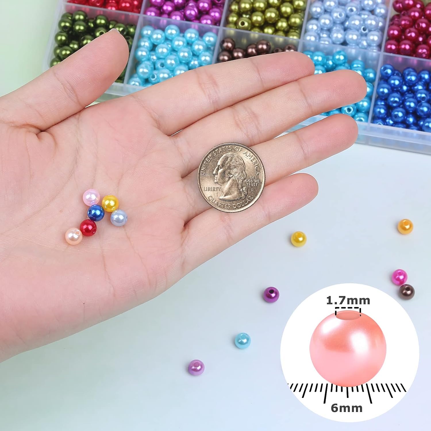 1960PCS Pearl Beads, 6mm 28 Colors Multicolor Loose Pearls for Crafts with Holes for Jewelry Making, Small Pearl Filler Beads for Crafting Bracelet Necklace Earrings