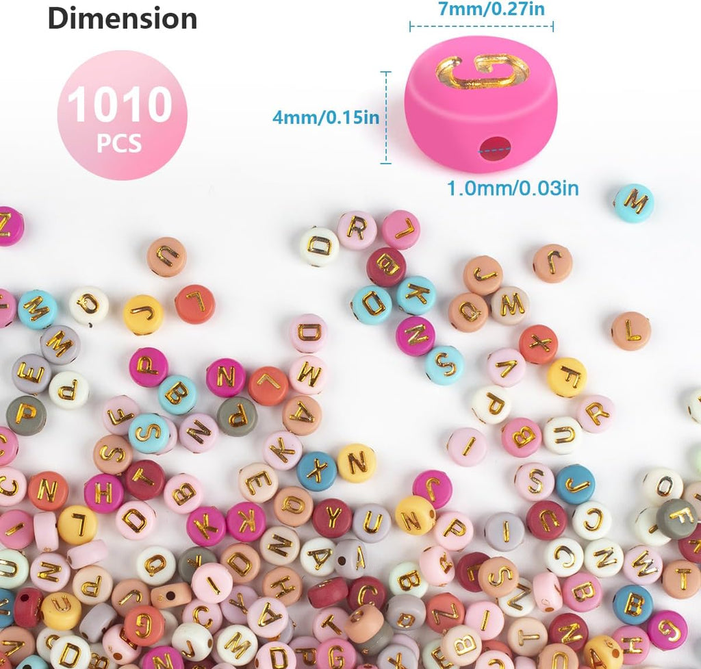 SUTOUG 1010PCS Colourful Letter Beads for Threading, 4 x 7 MM Acrylic Round Beads for Jewellery DIY Making Crafts Bracelets Necklaces Ornaments-Gold