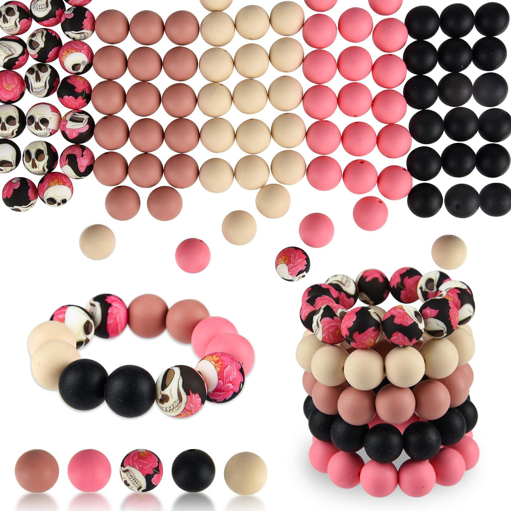 ASTARON 100 Pcs 15mm Silicone Beads for Keychain Making, Yellow Green Blue Pink Silicone Bulk Round Beads for Bracelets Pens Crafts