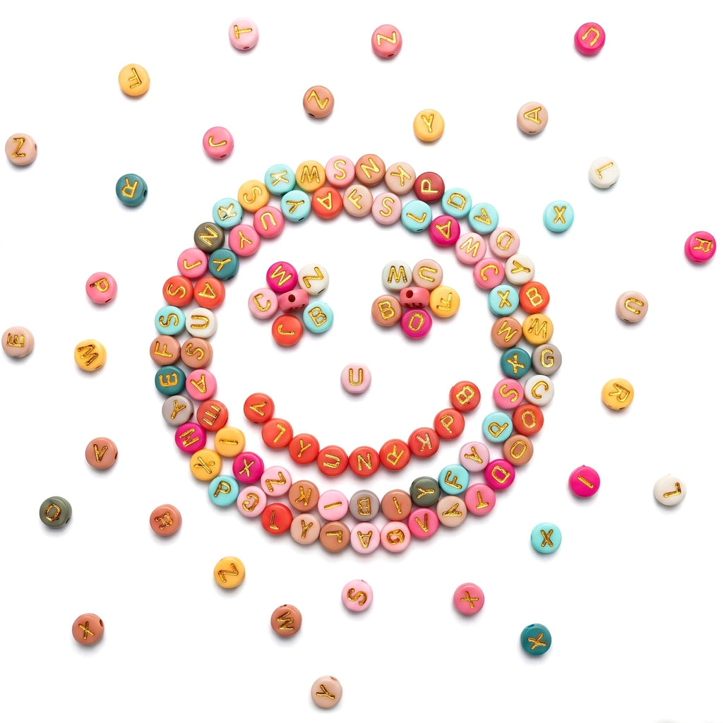 SUTOUG 1010PCS Colourful Letter Beads for Threading, 4 x 7 MM Acrylic Round Beads for Jewellery DIY Making Crafts Bracelets Necklaces Ornaments-Gold