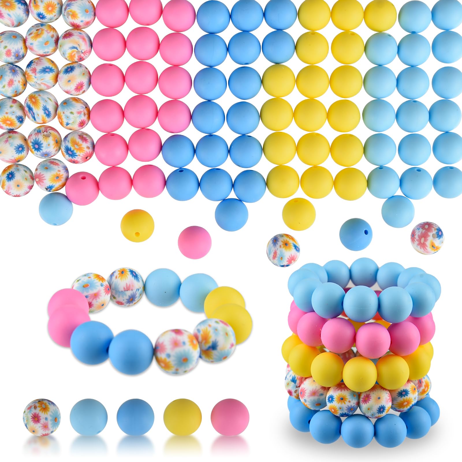 ASTARON 100 Pcs 15mm Silicone Beads for Keychain Making, Purple Pink Silicone Beads Round Bulk for Bracelets Pens Crafts Supplies