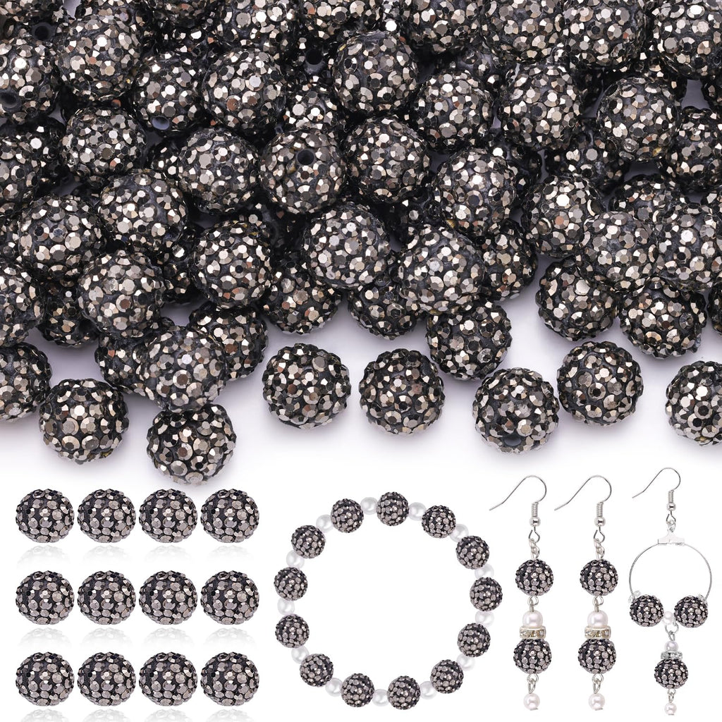 120 pcs 10mm Rhinestone Beads for Jewelry Making, 12 Mixed Colors Shiny Round Shamballa Disco Ball Beads, Sparkle Crystal Clay Christmas for Bracelet Baseball Necklace Earring and DIY