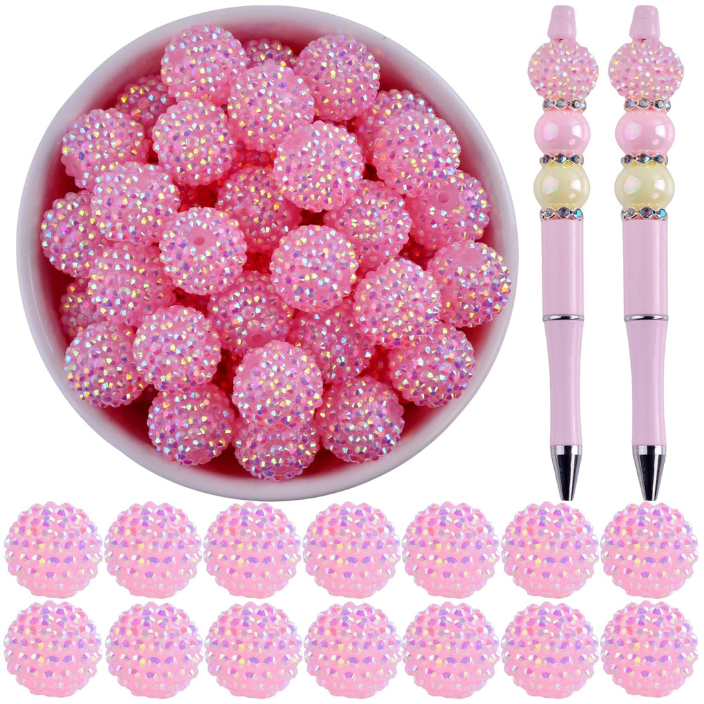 20mm Rhinestone Beads for Pens 20pcs Beaded Pens Beads Bling Glitter Suger Bugglegum Beads Large Balls Crystal Pen Beads for DIY Pens Keychain Making Suppliers Bulk