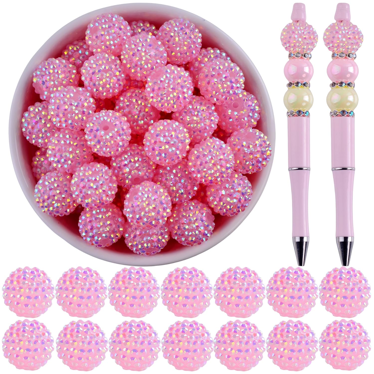 20mm Rhinestone Beads for Pens 20pcs Beaded Pens Beads Bling Glitter Suger Bugglegum Beads Large Balls Crystal Pen Beads for DIY Pens Keychain Making Suppliers Bulk