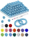 200PCS FIVEIZERO Rhinestone Beads for Jewelry Making, 15 Colors Round Sparkle Crystal Clay Bead Bulk Sparkly Baseball Necklace Beads for Bracelets and DIY Crafts