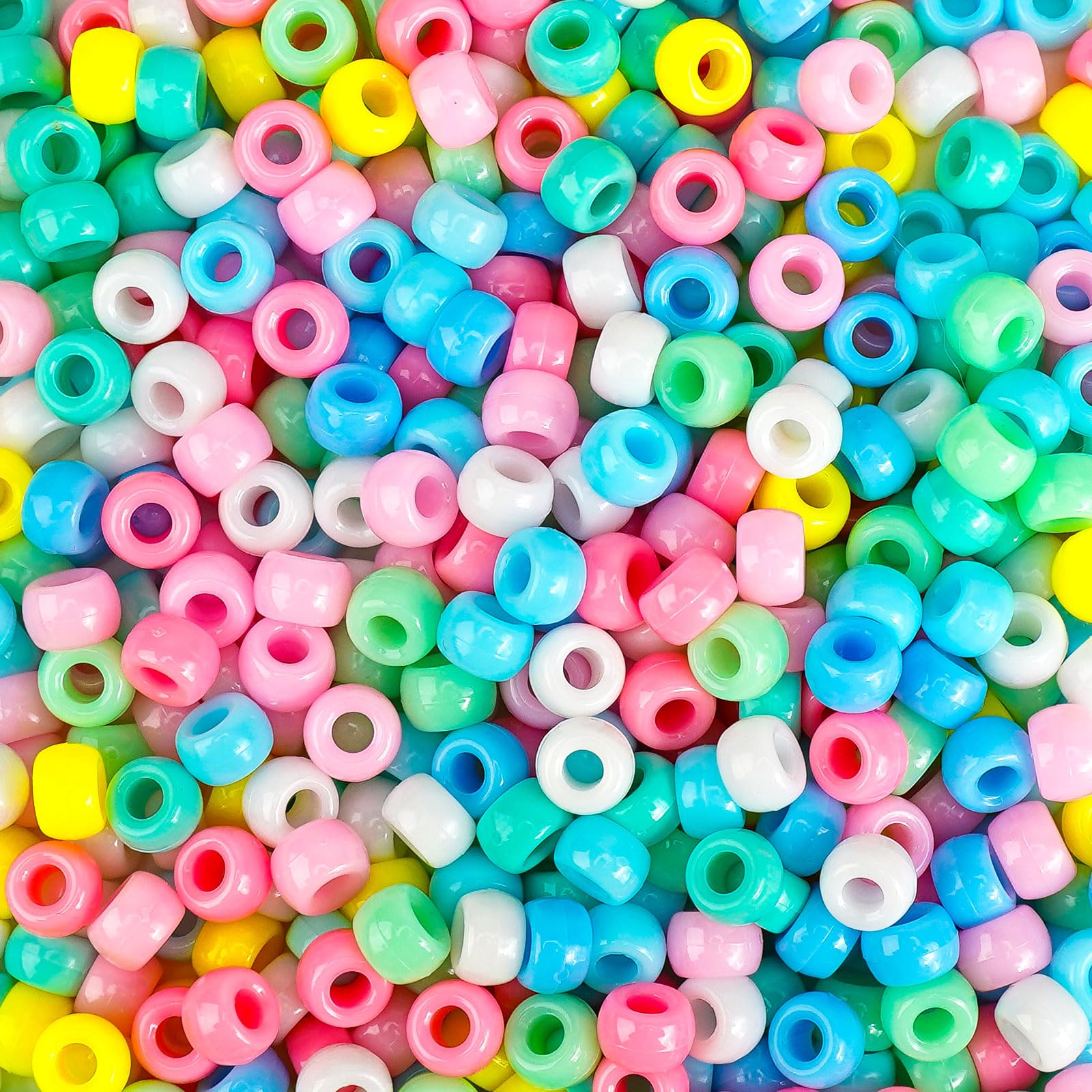 1000+pcs Glitter Pony Beads Bulk, Acrylic 9mm Large Plastic Bead for Bracelets Big Hole Hair Braids Crafts DIY Projects