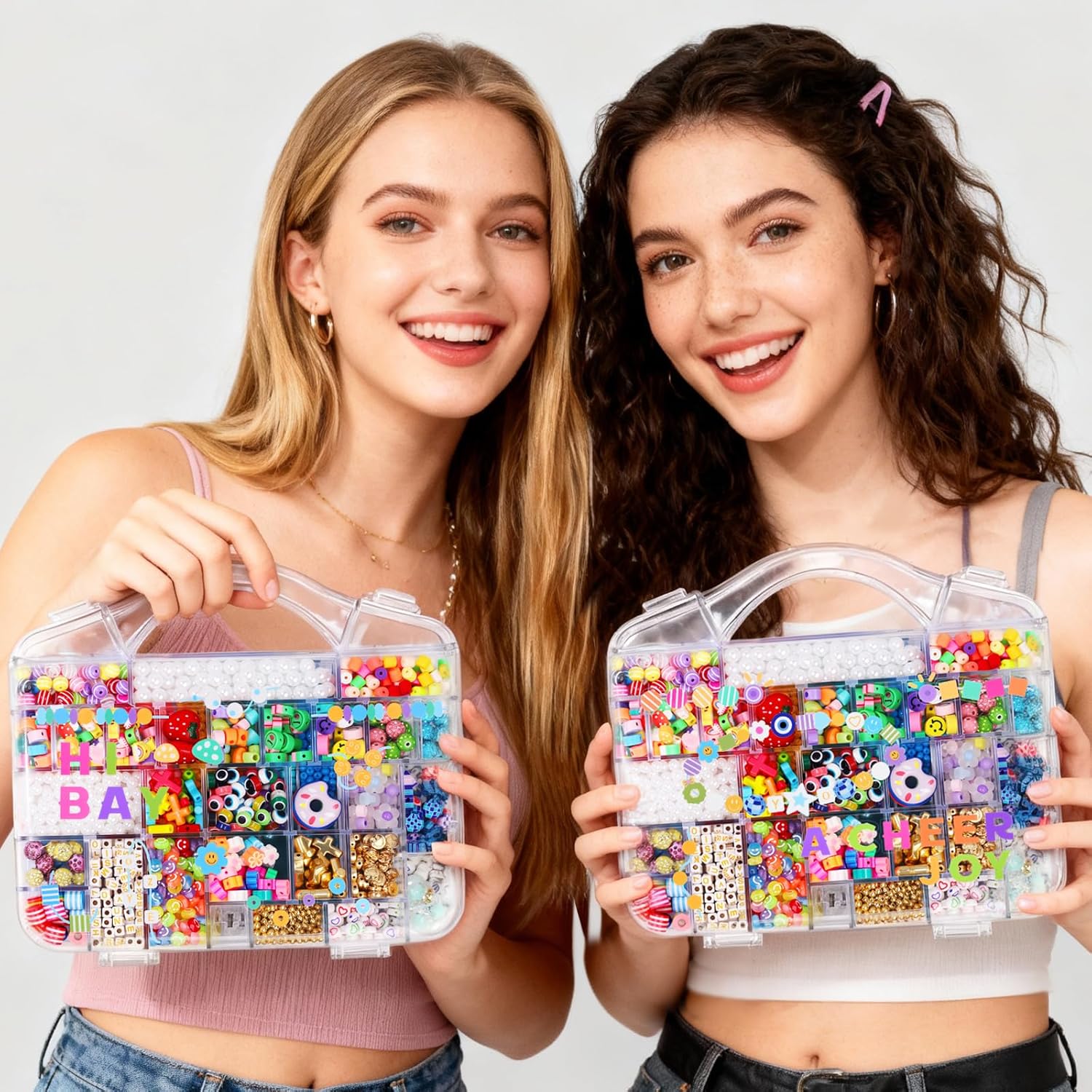 Bracelet Making Kit with 2000+ Pcs Beads (50 Types) – Pony, Kandi, Polymer Clay, Smile Face & Letter Beads for Jewelry Making, DIY Craft Set with Storage Box for Kids Adults