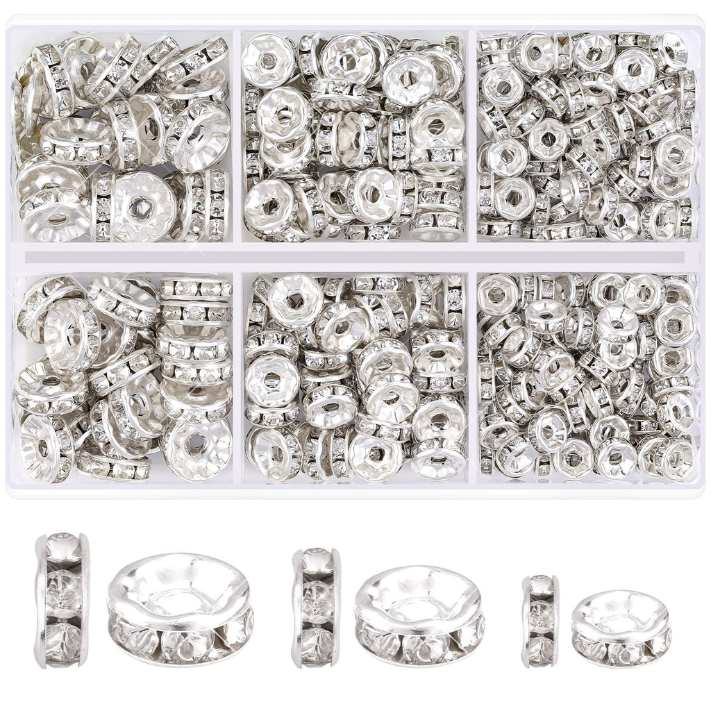 TINKRSTUFF 900 pcs 8mm Spacer Beads for Jewelry Making, 15 Colors Rondelle Bead Spacers Box, Fancy Sparkle Crystal Rhinestone Loose Beads for Bracelet Necklace Earring and Pens DIY Dec