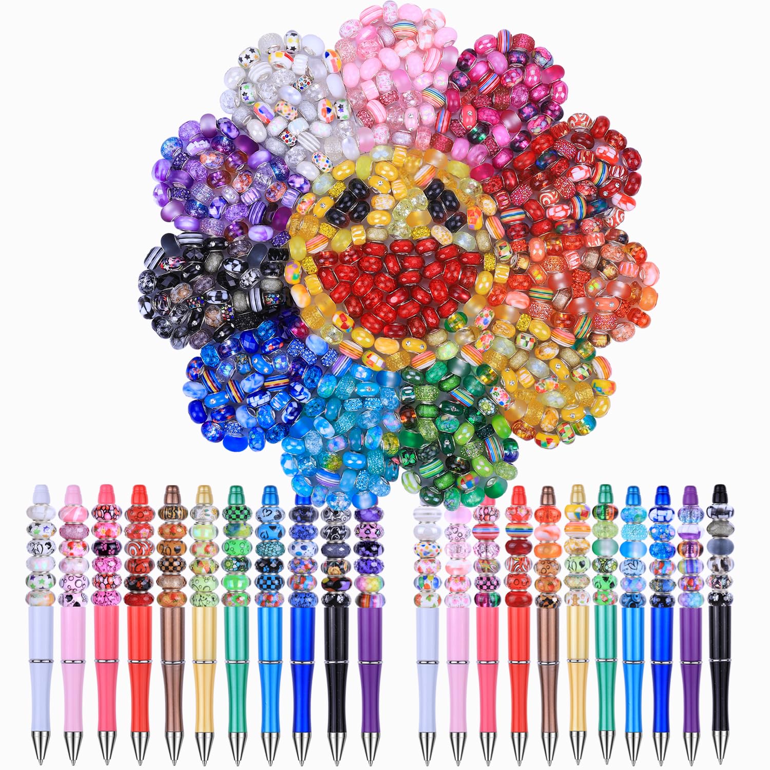 Aipridy Large Hole European Beads, Assorted Mixed Color Lampwork Spacer Beads for DIY Bracelet Jewelry Making, Craft Supplies Kit (100, White)