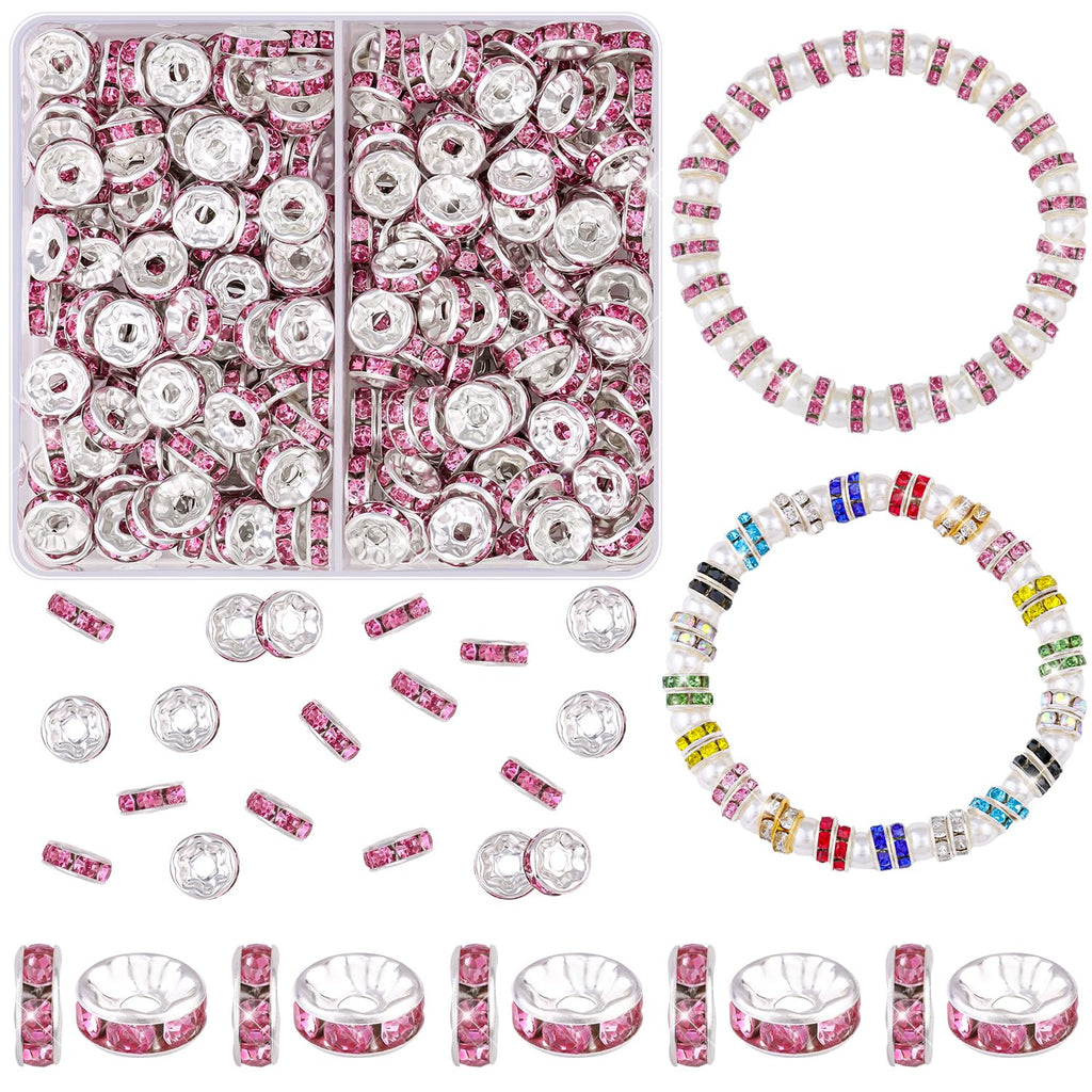 TINKRSTUFF 900 pcs 8mm Spacer Beads for Jewelry Making, 15 Colors Rondelle Bead Spacers Box, Fancy Sparkle Crystal Rhinestone Loose Beads for Bracelet Necklace Earring and Pens DIY Dec