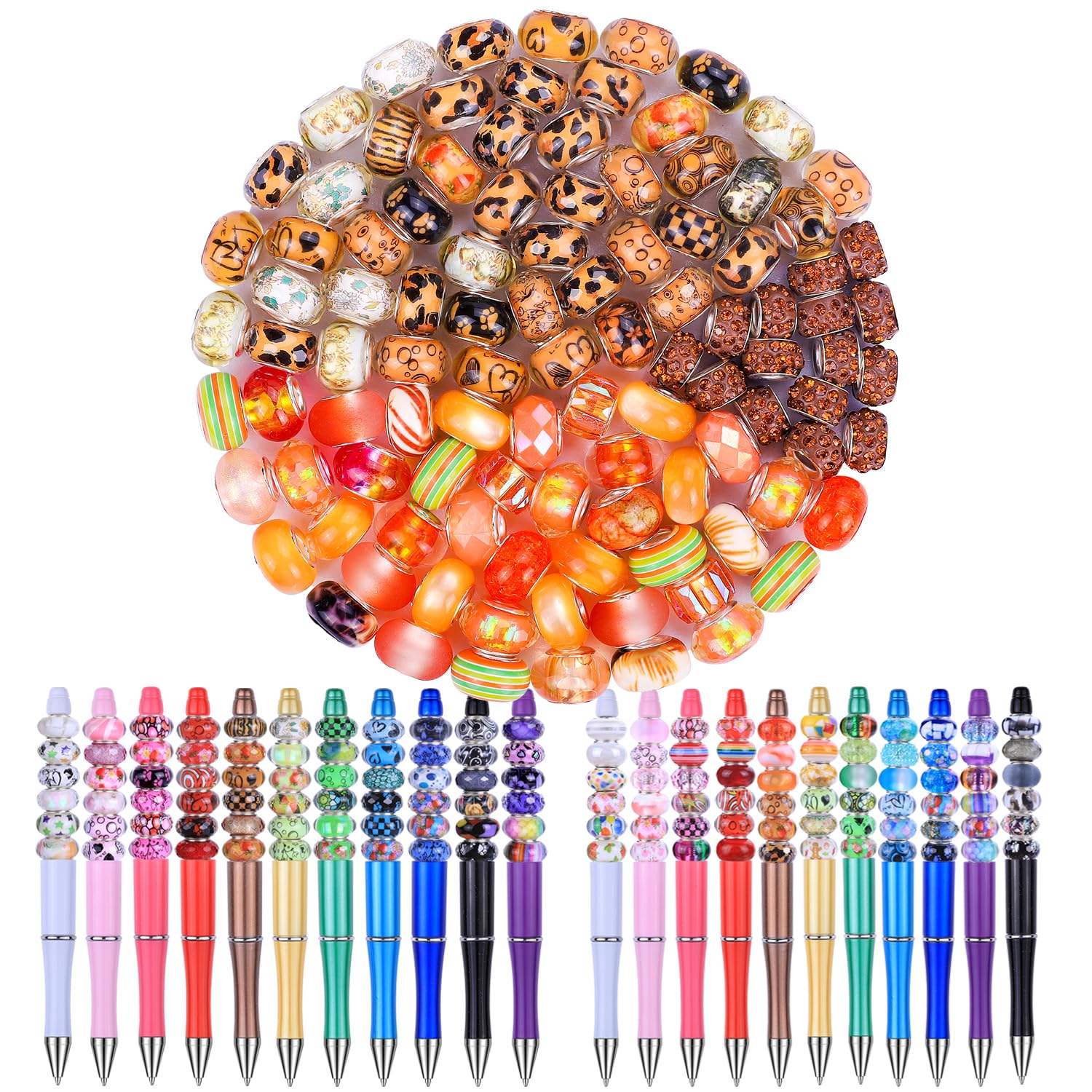 Aipridy Large Hole European Beads, Assorted Mixed Color Lampwork Spacer Beads for DIY Bracelet Jewelry Making, Craft Supplies Kit (100, White)