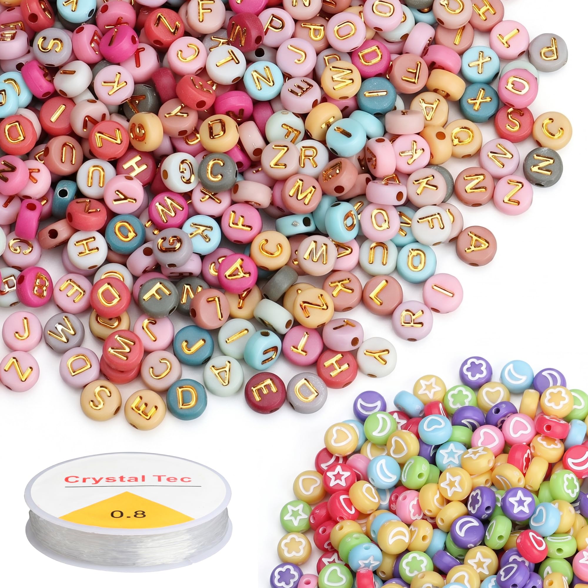 SUTOUG 1010PCS Colourful Letter Beads for Threading, 4 x 7 MM Acrylic Round Beads for Jewellery DIY Making Crafts Bracelets Necklaces Ornaments-Gold