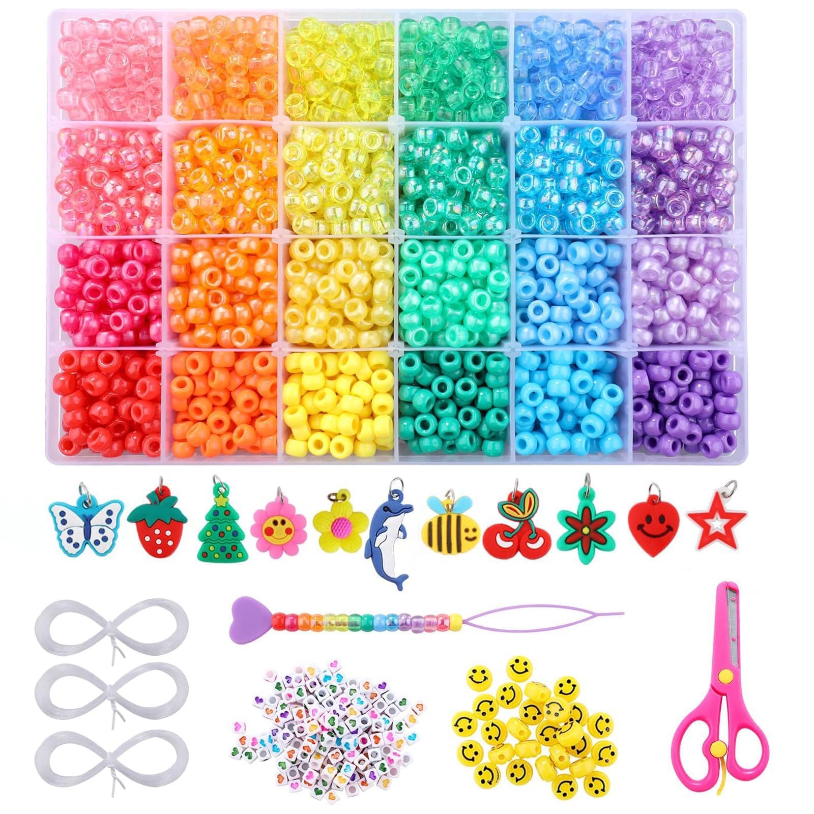 760PCS 8mm Glass Beads for Jewelry Making 24 Color Crystal Beads Bracelet Making Kit Gradient Round Bead for DIY Earrings Necklaces Rings with Letter Bead for Bracelets&Charms Accessories