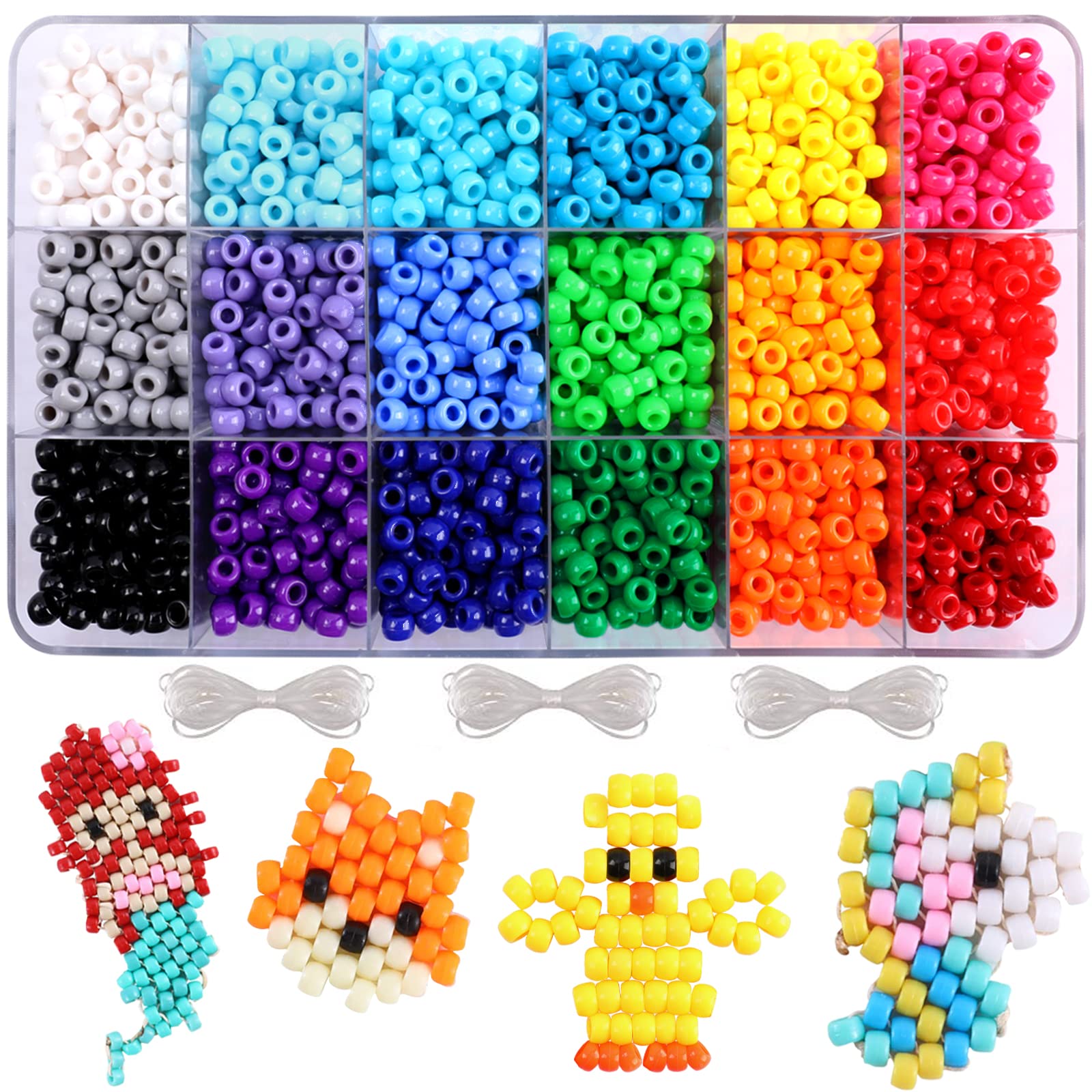 2600+pcs Pony Beads Kit, 18 Color Rainbow Kandi Beads Set, Multicolor Matte Plastic Jewelry Making Kit for DIY Craft Friendship Bracelet Necklace Key Chain