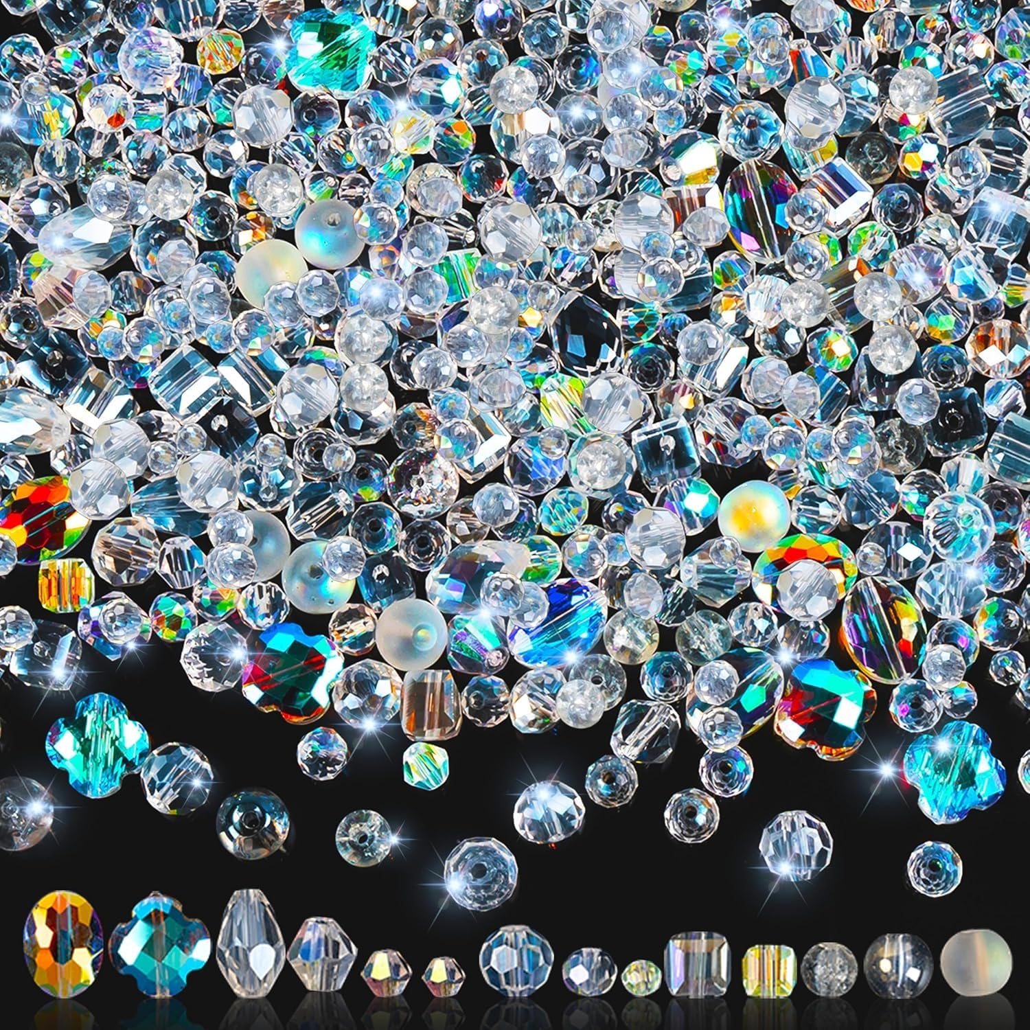 636pcs Glass Beads for Jewelry Making Assorted - Mixed Colorful Rainbow Craft Bead Bulk with Holes, Crystal Bead for Suncatchers Faceted Glass Beads for Bracelets Earring Making Birthday Gifts