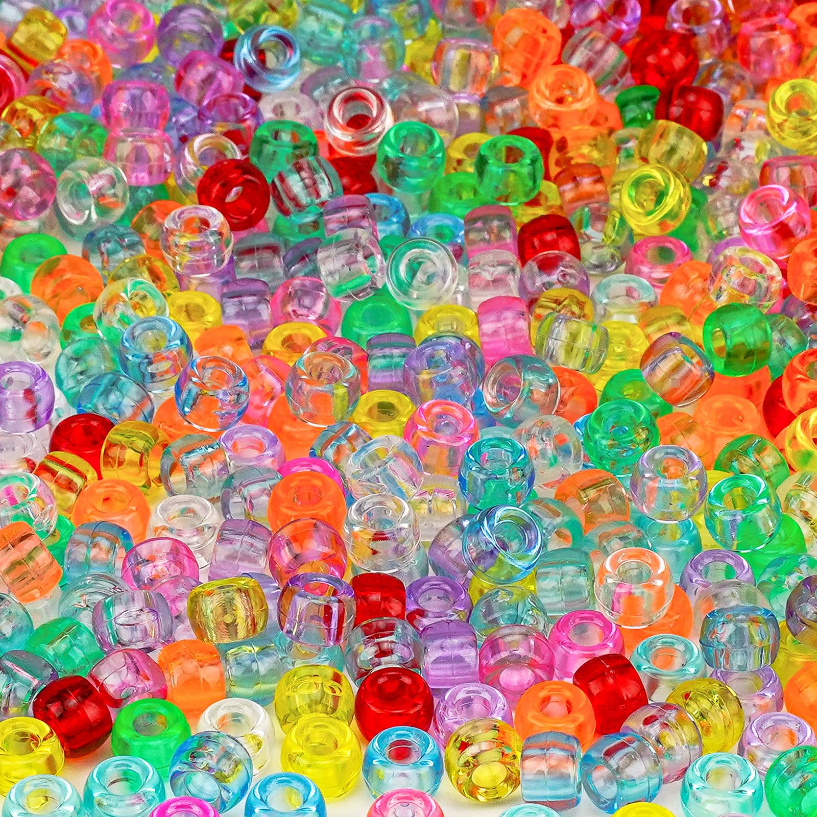 1000+pcs Glitter Pony Beads Bulk, Acrylic 9mm Large Plastic Bead for Bracelets Big Hole Hair Braids Crafts DIY Projects