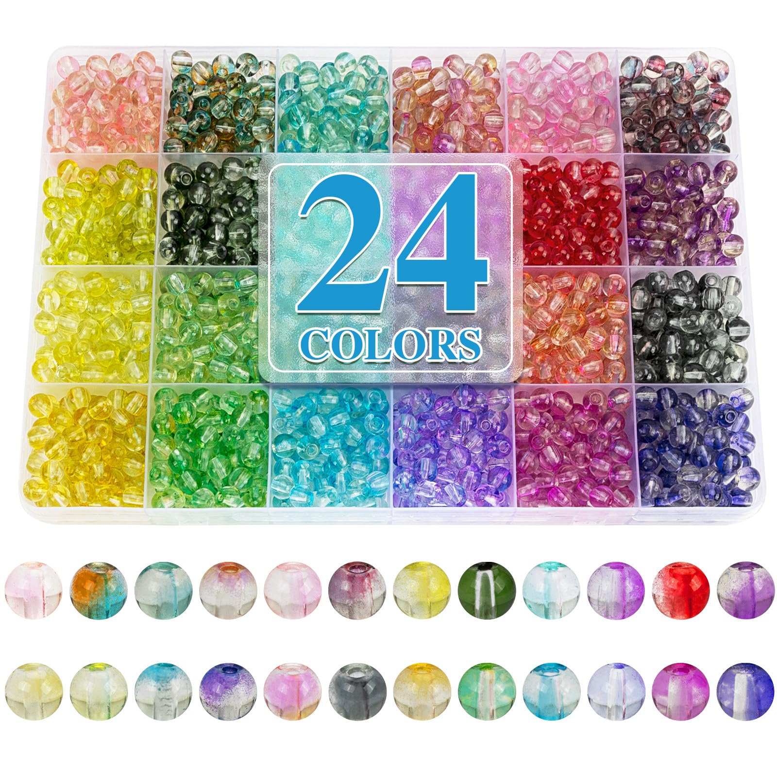 XSEINO About 7200PCS 6mm Glass Beads Bracelet Making Kit,144 Assorted Colors Crystal Glass Beads for Bracelet and Jewelry Making and DIY Crafts,Friendship Gifts,to Give to Friends, Family