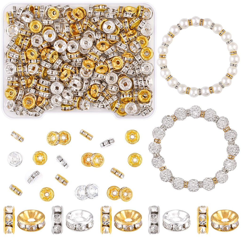 TINKRSTUFF 900 pcs 8mm Spacer Beads for Jewelry Making, 15 Colors Rondelle Bead Spacers Box, Fancy Sparkle Crystal Rhinestone Loose Beads for Bracelet Necklace Earring and Pens DIY Dec