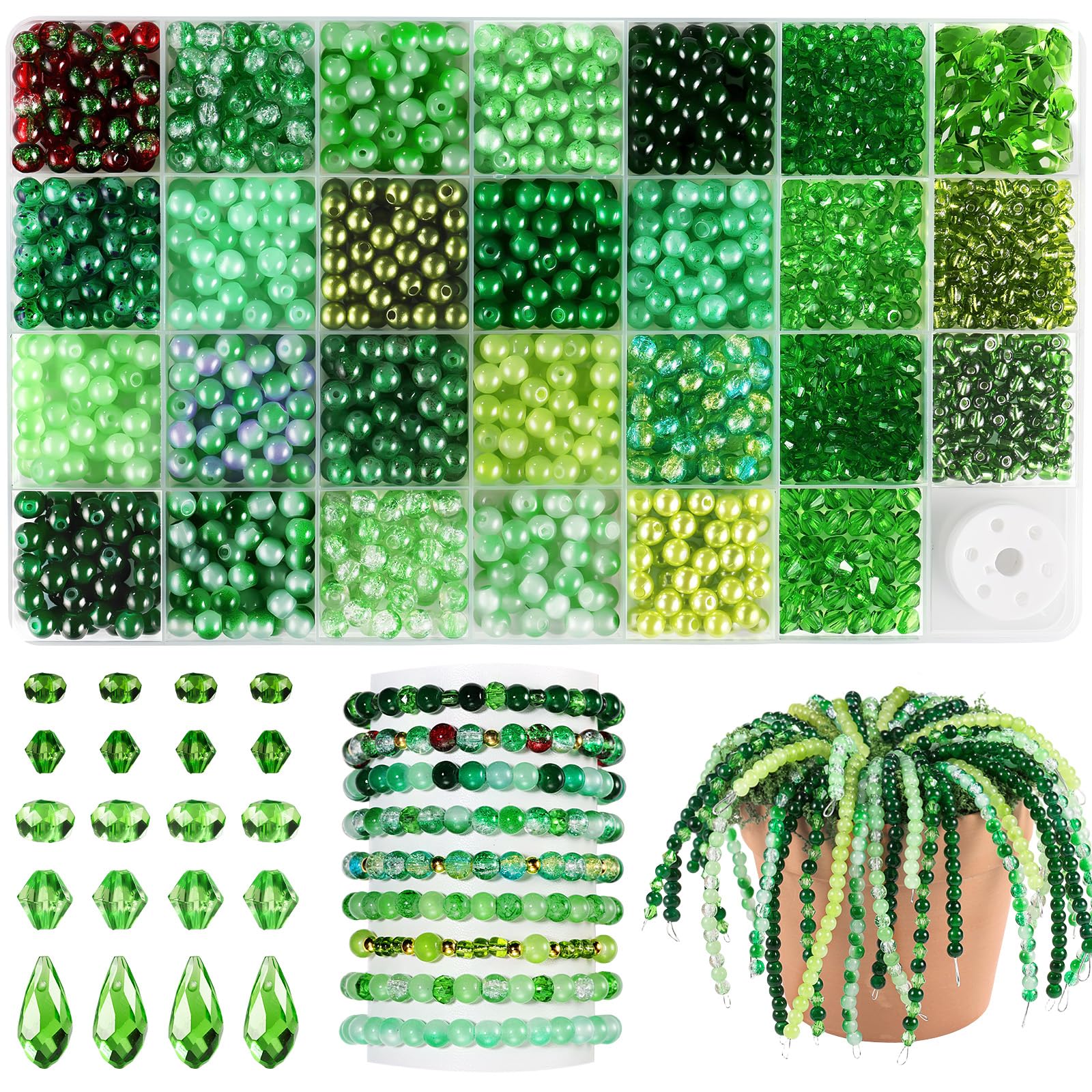 1368pcs 6mm Glass Beads for Bracelets, 34 Colors Crystal Beads for Jewelry Making, Funtopia Round Glass Beads for DIY Earrings Necklace Crafts with Spacer Beads and Charms, Solid and Gradient Colors