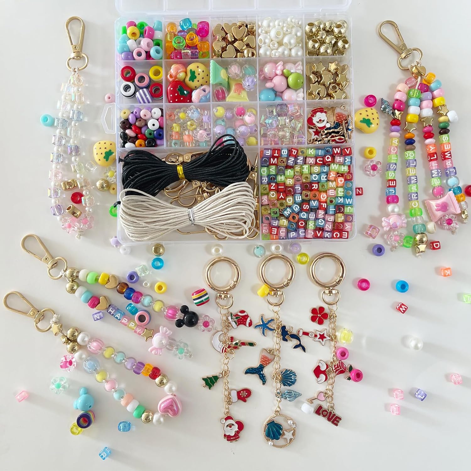 PHODDR 500+ Piece DIY Keychain Making Kit - Beaded Bag Decor Craft Set with Letter Beads and Pendants, Perfect for Girls and Teenagers - Birthday and Christmas Gift