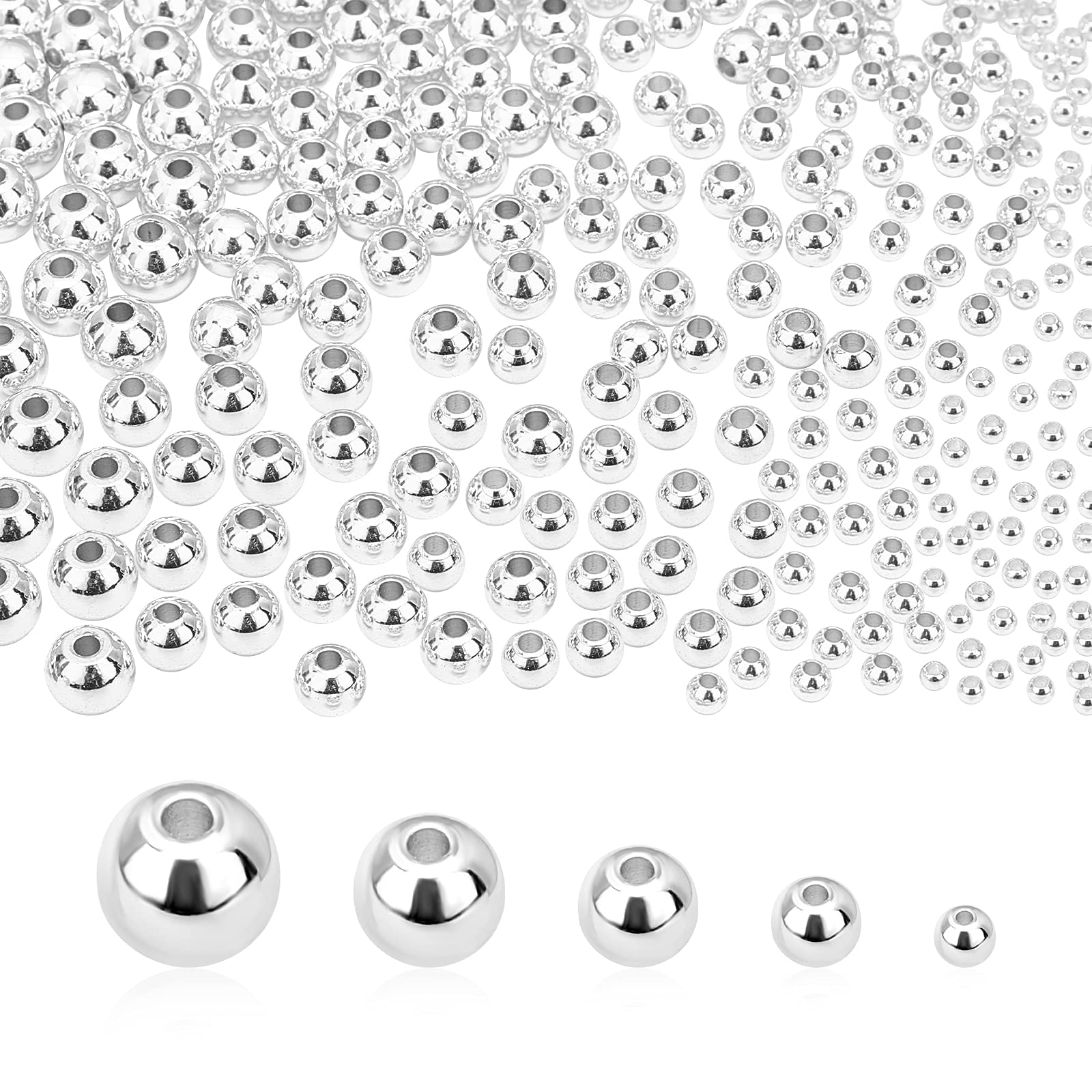 PH PandaHall 14K Gold Plated Spacer Beads, 300pcs Round Brass Beads 5 Size Metal Smooth Beads Seamless Ball Beads Long-lasting Little Beads for Summer Bracelet Necklace Jewelry DIY Crafts(2/3/4/5/6mm)