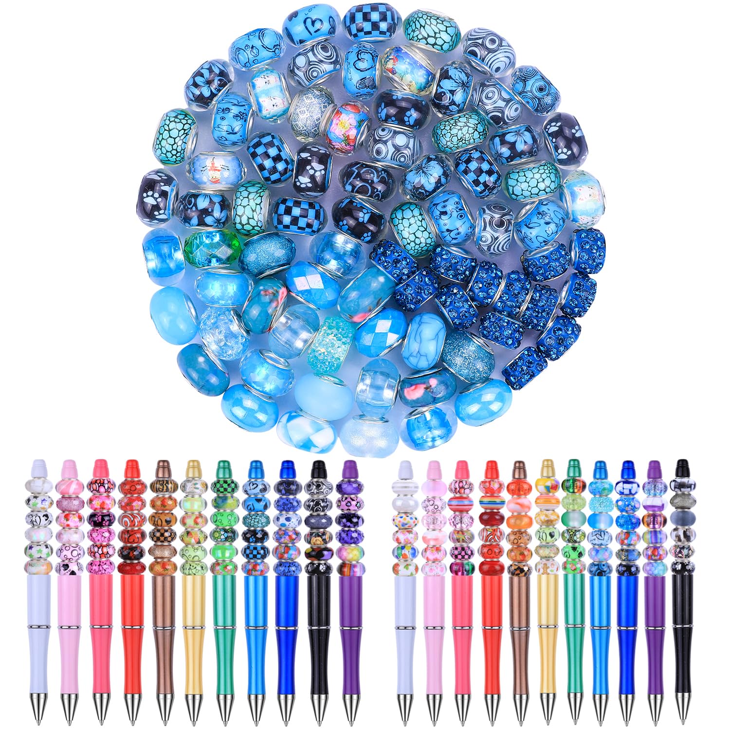 Aipridy Large Hole European Beads, Assorted Mixed Color Lampwork Spacer Beads for DIY Bracelet Jewelry Making, Craft Supplies Kit (100, White)