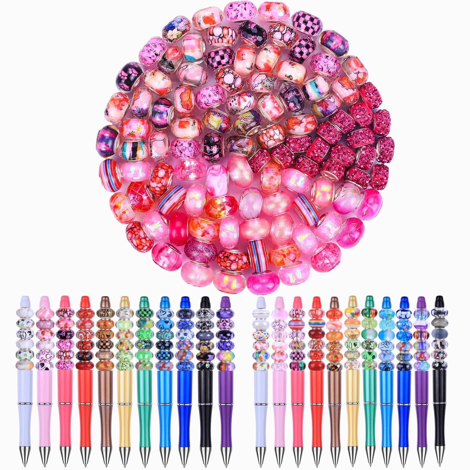 Aipridy Large Hole European Beads, Assorted Mixed Color Lampwork Spacer Beads for DIY Bracelet Jewelry Making, Craft Supplies Kit (100, White)