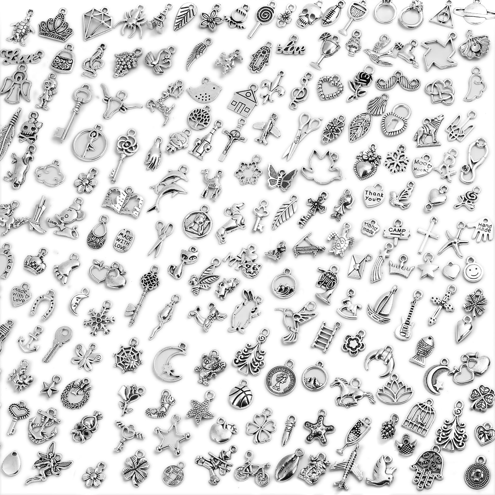 200Pcs Charms for Jewelry Making, Assorted Wholesale Mixed Bulk Metal Earring Bangle Charms for DIY Necklace Bracelet Jewelry Making and Crafting (Assorted Color)