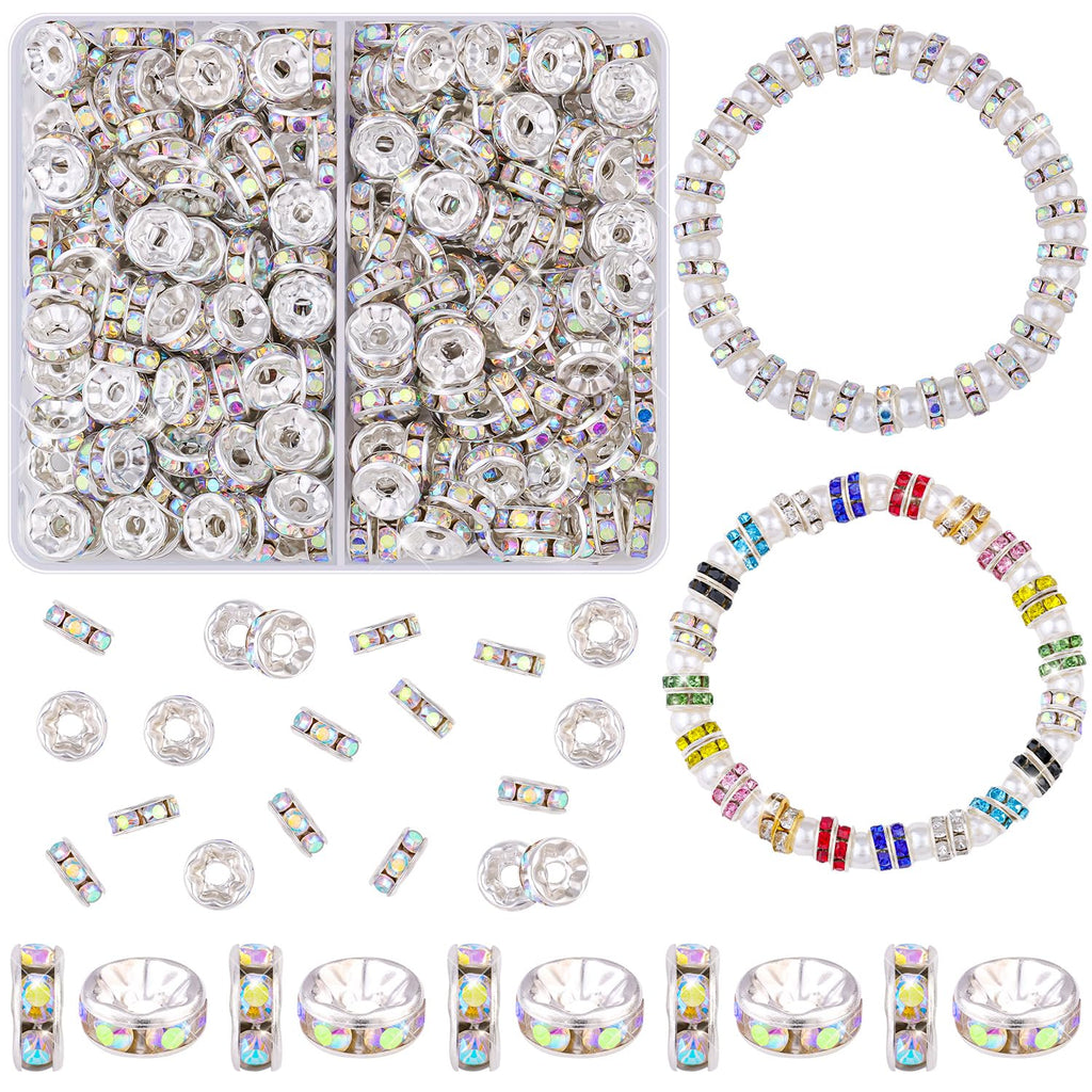 TINKRSTUFF 900 pcs 8mm Spacer Beads for Jewelry Making, 15 Colors Rondelle Bead Spacers Box, Fancy Sparkle Crystal Rhinestone Loose Beads for Bracelet Necklace Earring and Pens DIY Dec